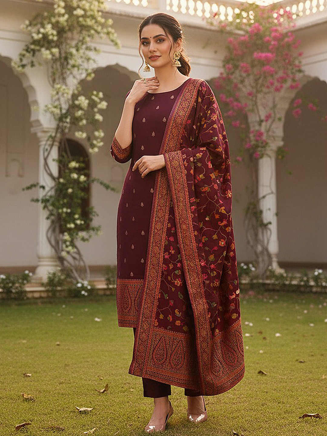 KALINI Ethnic Motifs Woven Design Regular Kurta with Trousers & With Dupatta