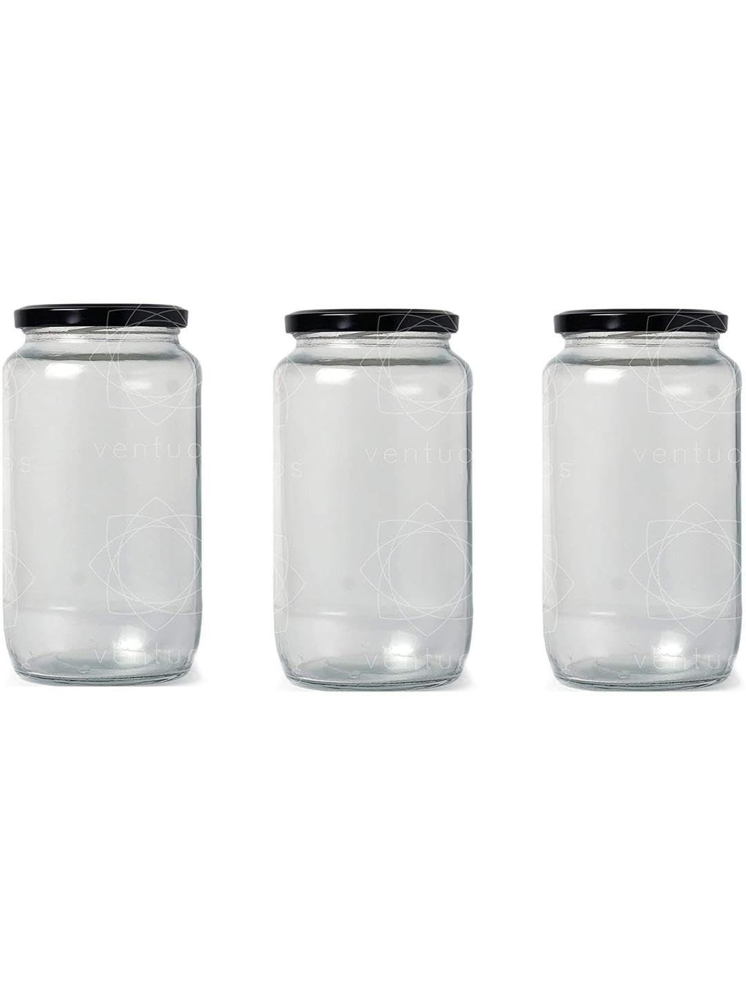 1ST TIME Pack Of 3 Transparent 1000 Ml Round Capacity Glass Jar