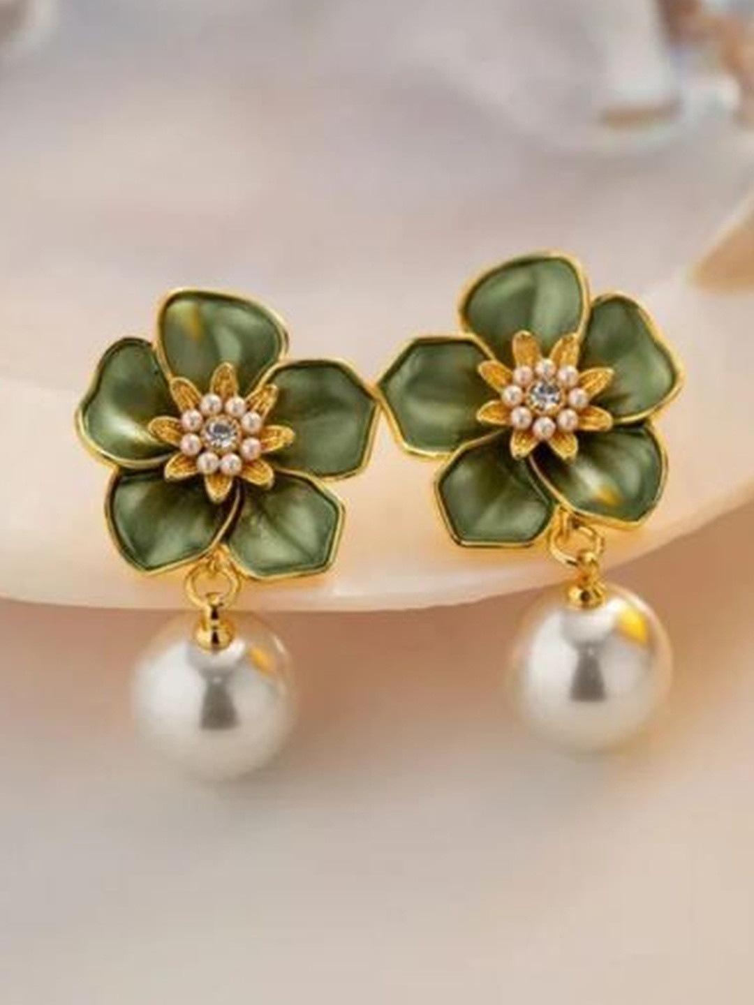 KATY Artificial Stones and Beads Floral Drop Earrings