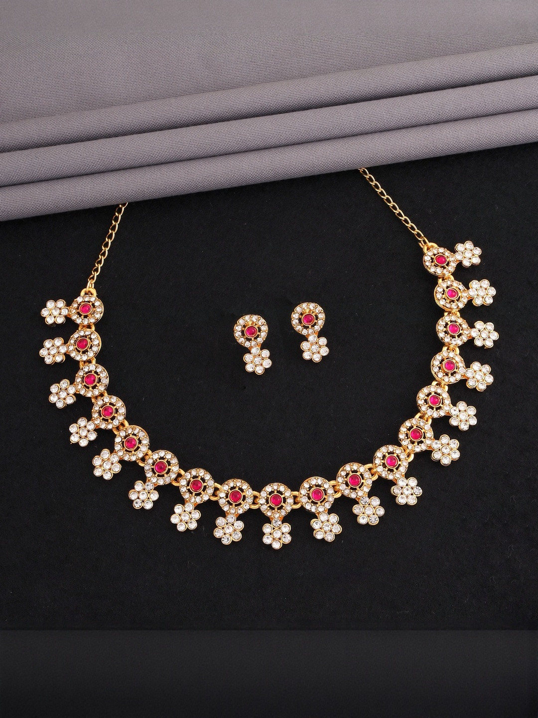 JEVIA FASHION Gold-Plated American Diamond Studded Necklace And Earrings