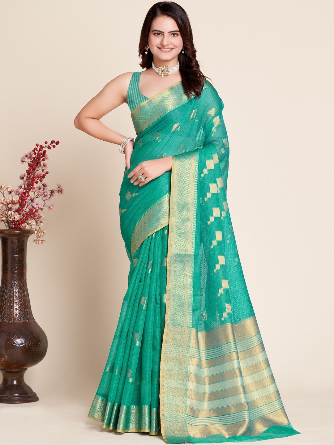 Durga Textile Geometric Festive Woven Design Zari Saree