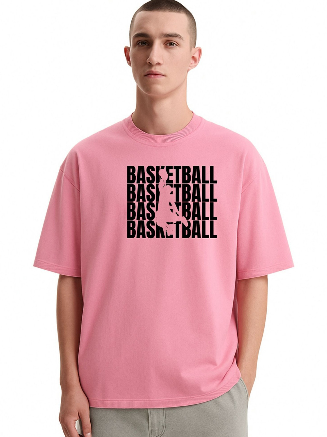 Fashnobic Men Dri-FIT Trendy Basketball Printed Round Neck Cotton Oversized T-shirt