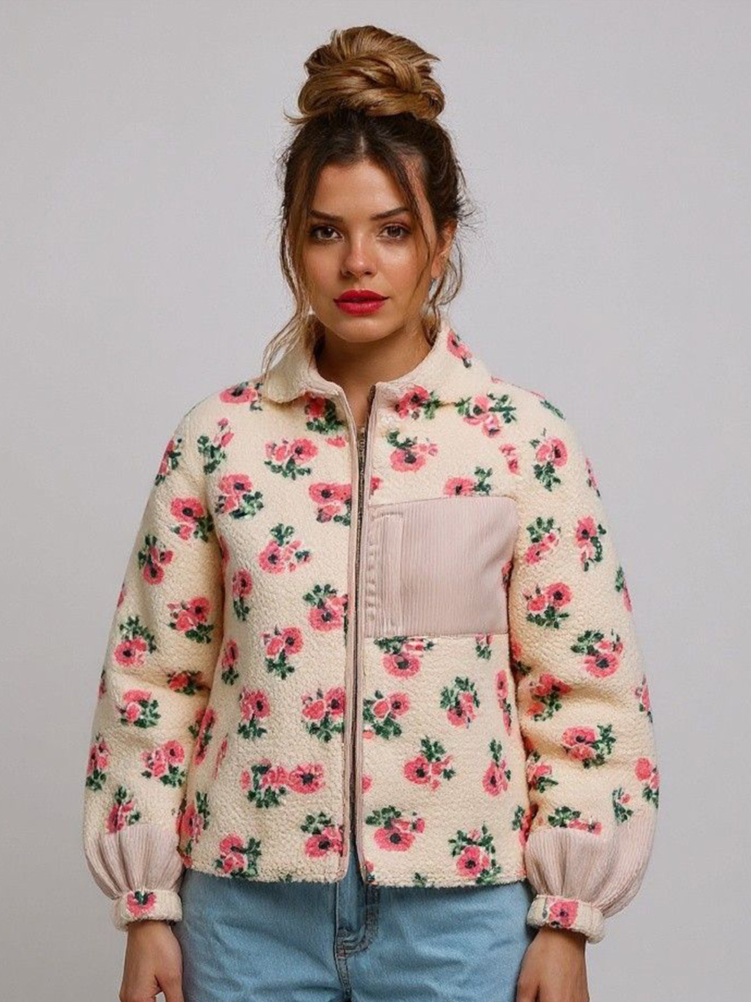 Mast & Harbour Women Apricot Floral Printed Sweatshirt