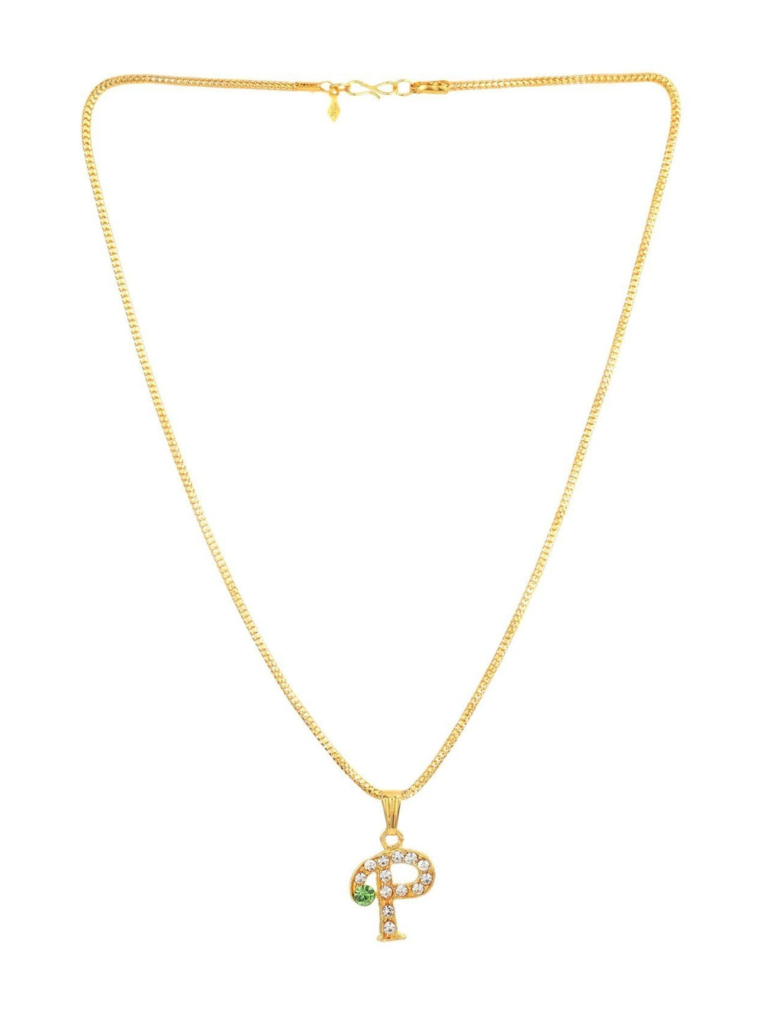 Crazy Queens Unisex Stainless Steel Crystals Studded P Alphabet Shaped Pendant With Chain