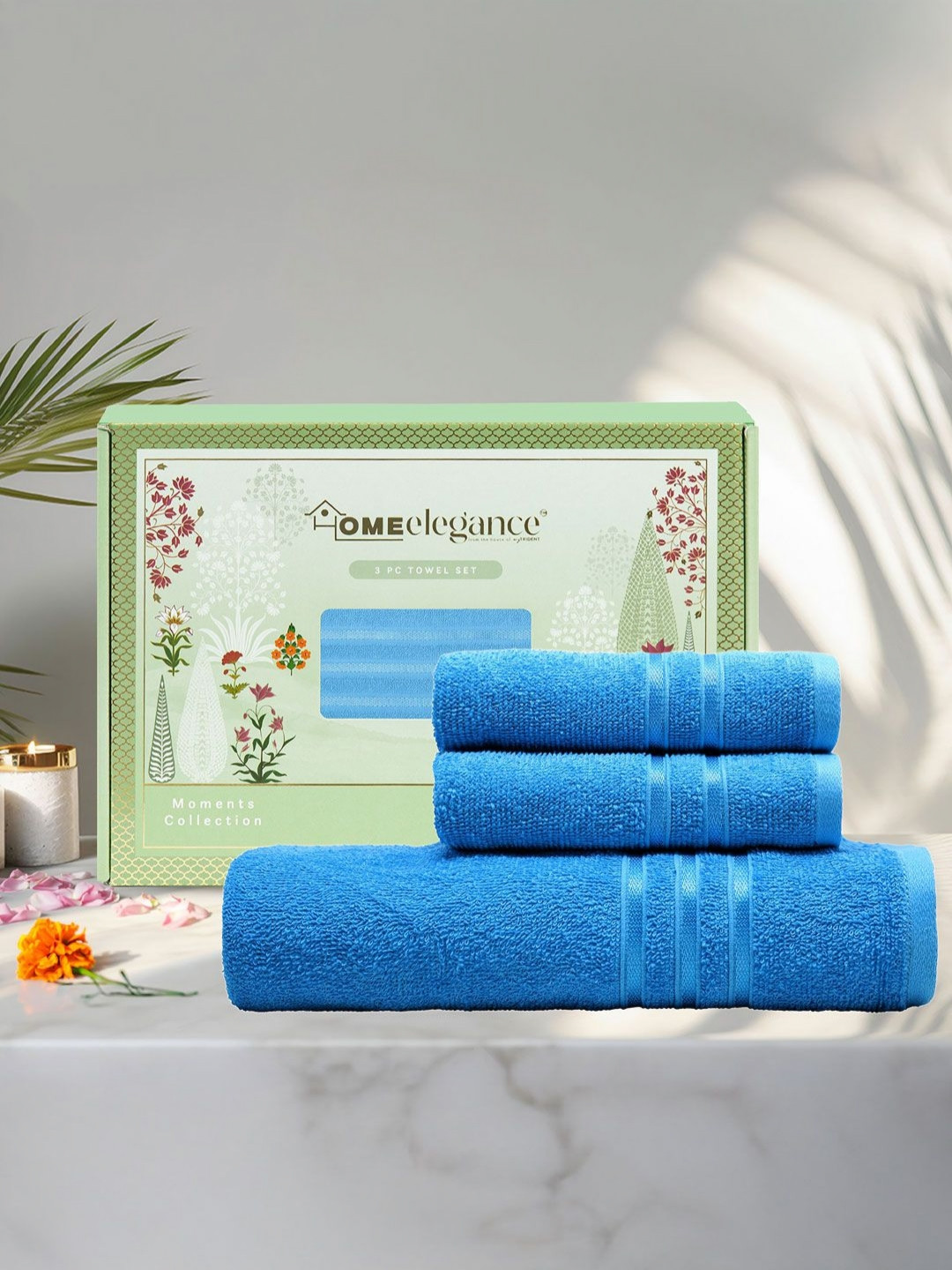HOME ELEGANCE Blue 3 Pieces Cotton 400 GSM Towel Set