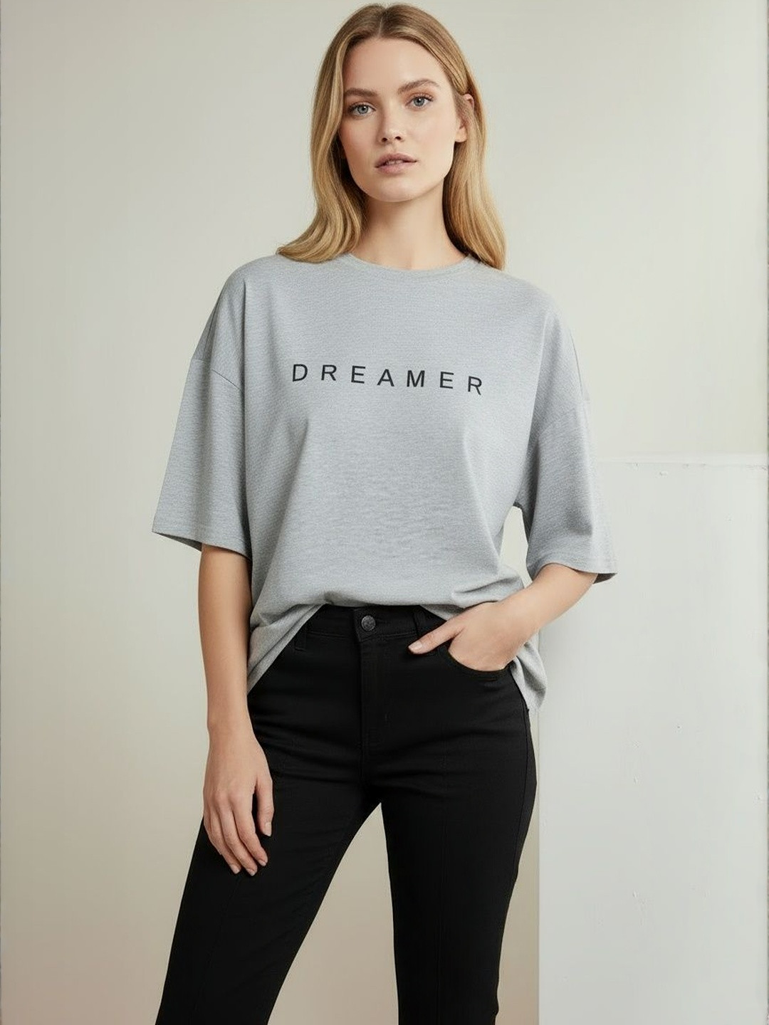 SZN Women Typography Printed Drop-Shoulder Sleeves T-shirt