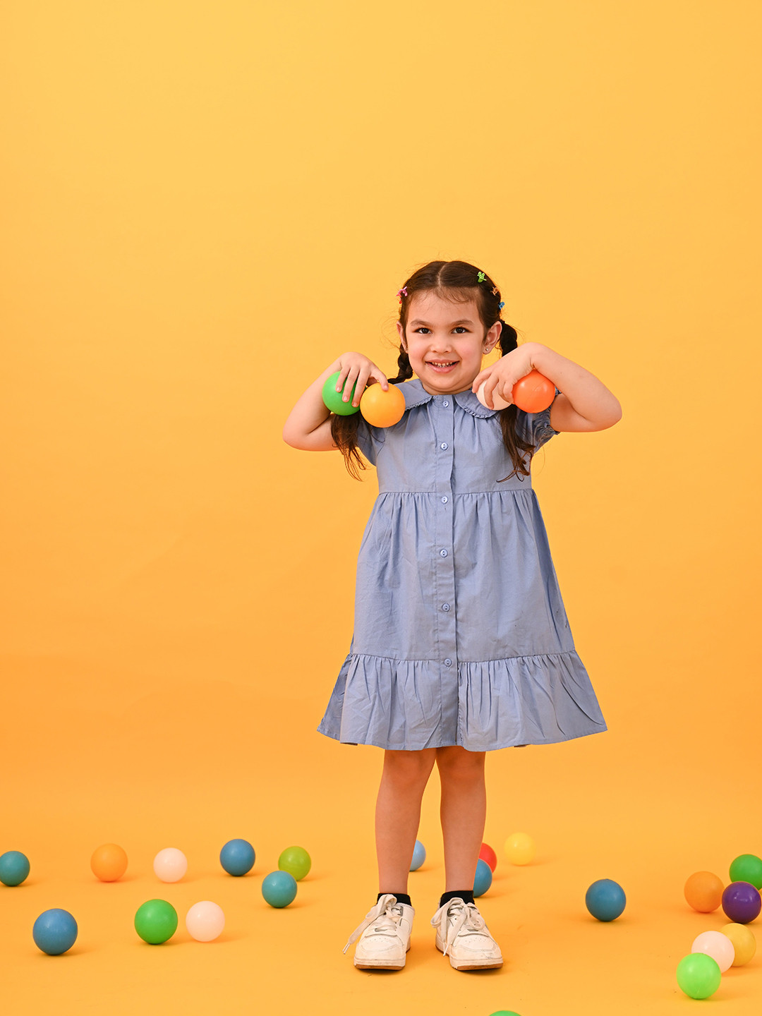 Puddle Fashion Girls Peter Pan Collar Tiered Puff Sleeve A-Line Dress