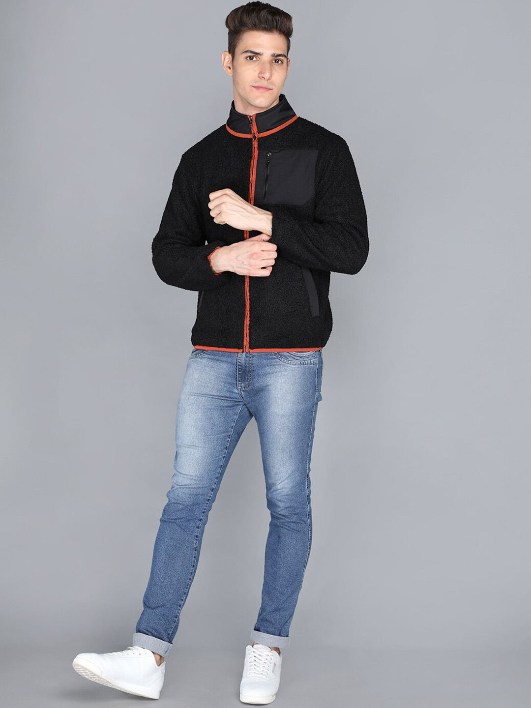 HONNETE Men Black Lightweight Open Front Jacket