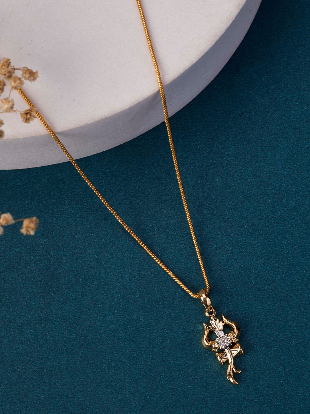 Opal Touch Gold-Plated Cubic Zirconia Studded Temple Pendant With Chain