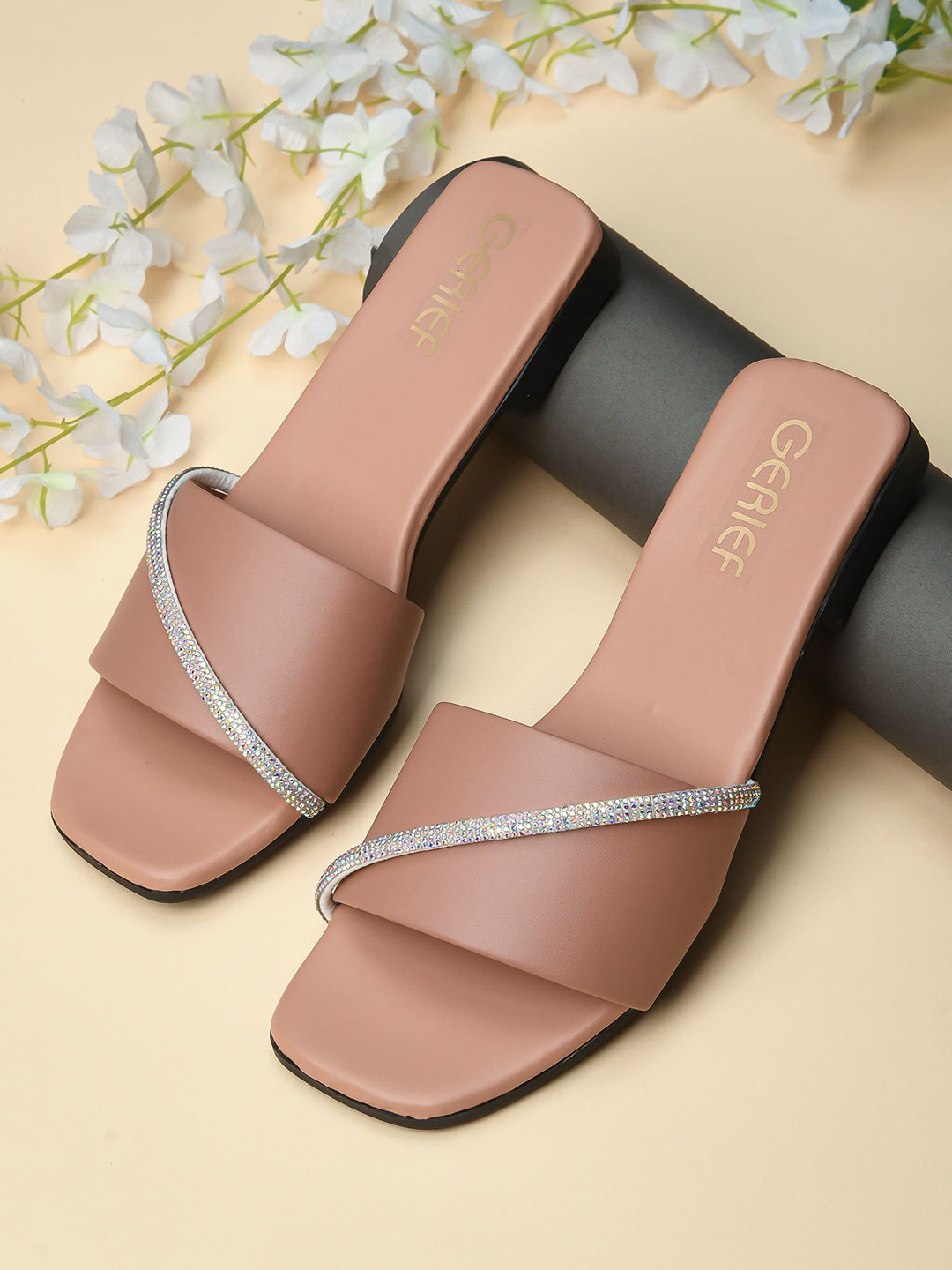 GERIEF Women Embellished Open Toe Flats