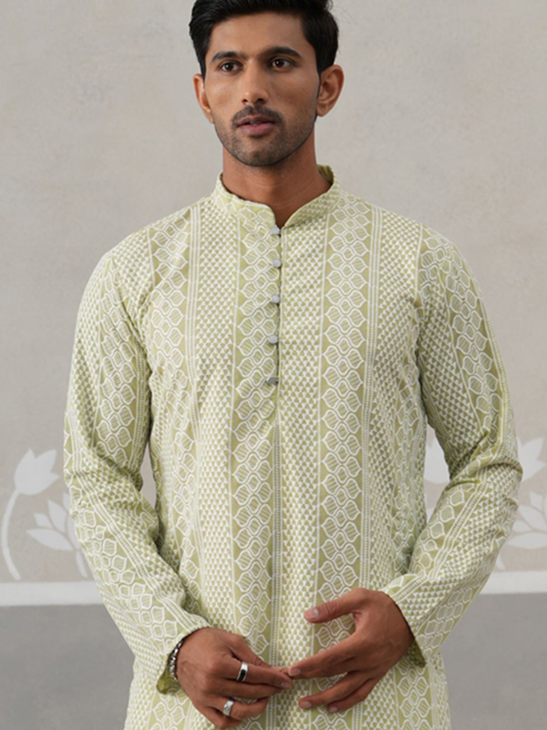 Jompers Men Geometric Embroidered Festive Pure Cotton Straight Kurta