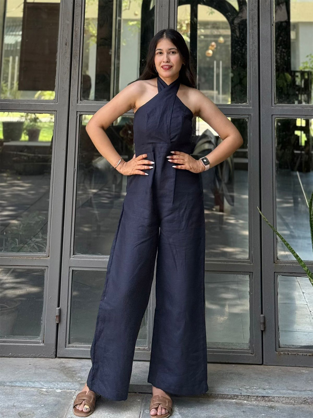 Pratha-house of linen Women Halter Neck Basic Jumpsuit