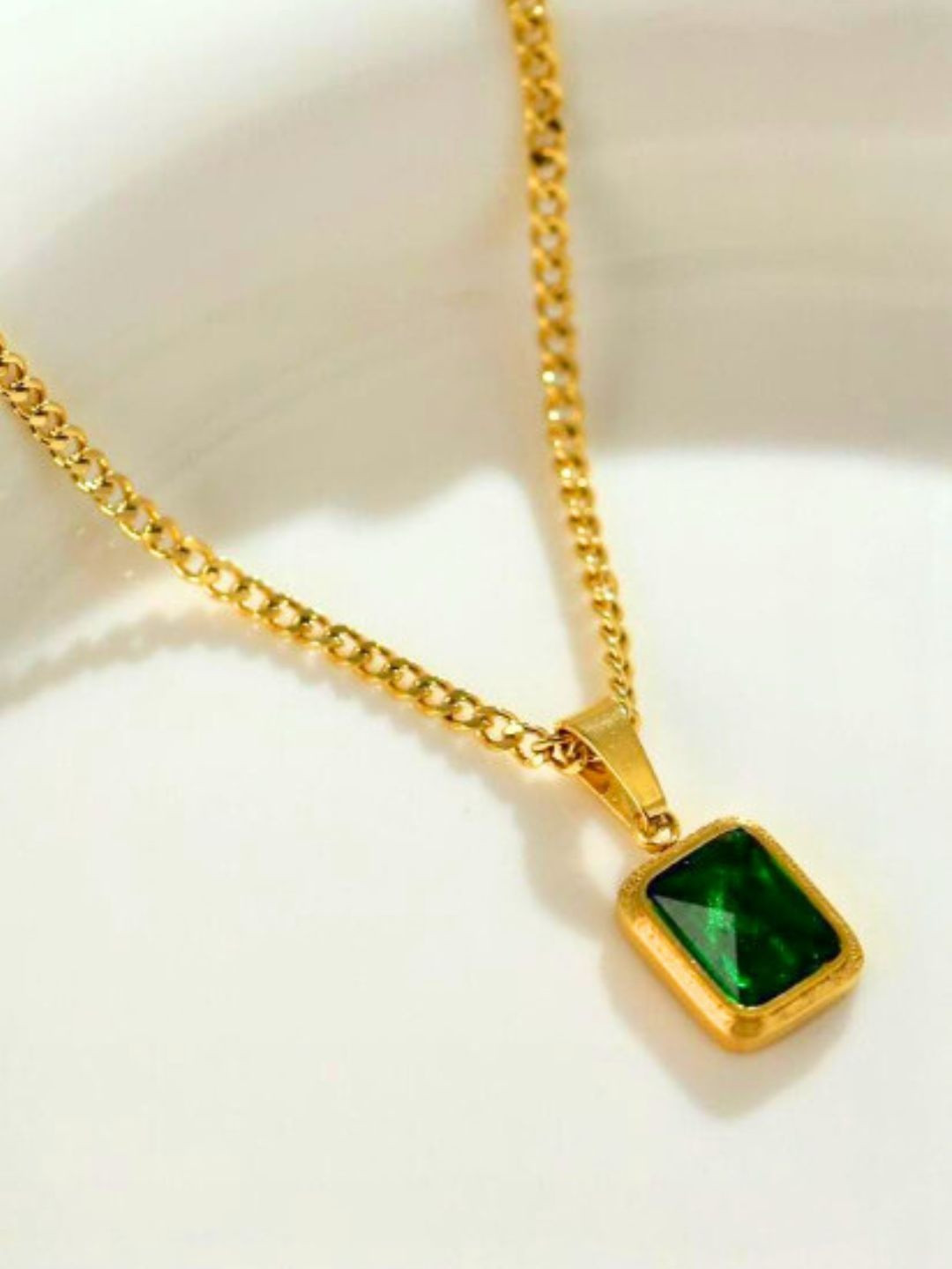 Tipsy closet Gold-Plated Stainless Steel Faux Emerald Minimal Necklace