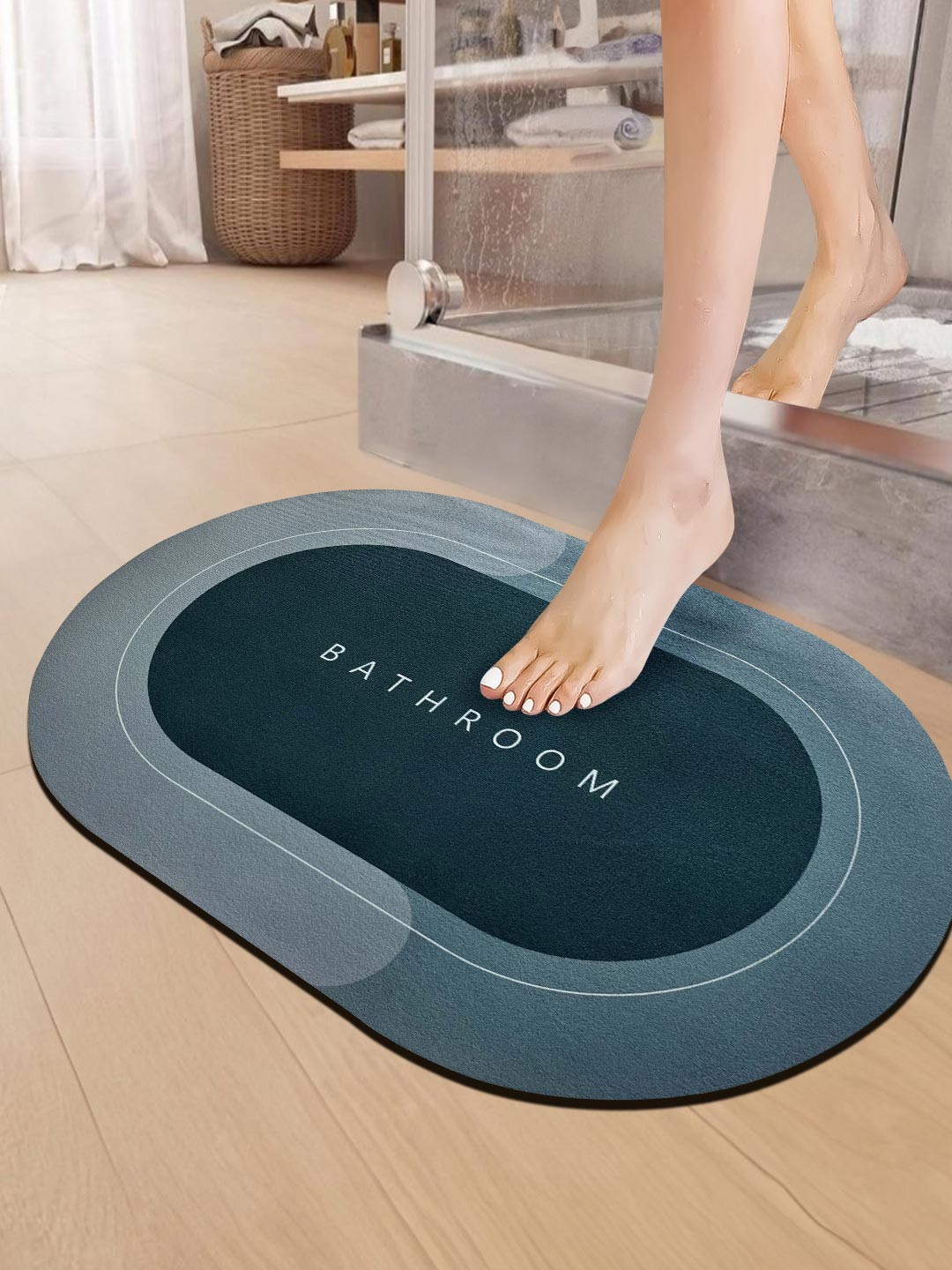 Sittella Green & Grey Colourblocked Anti-Skid & Water Absorbent GSM 110 Bath Rug