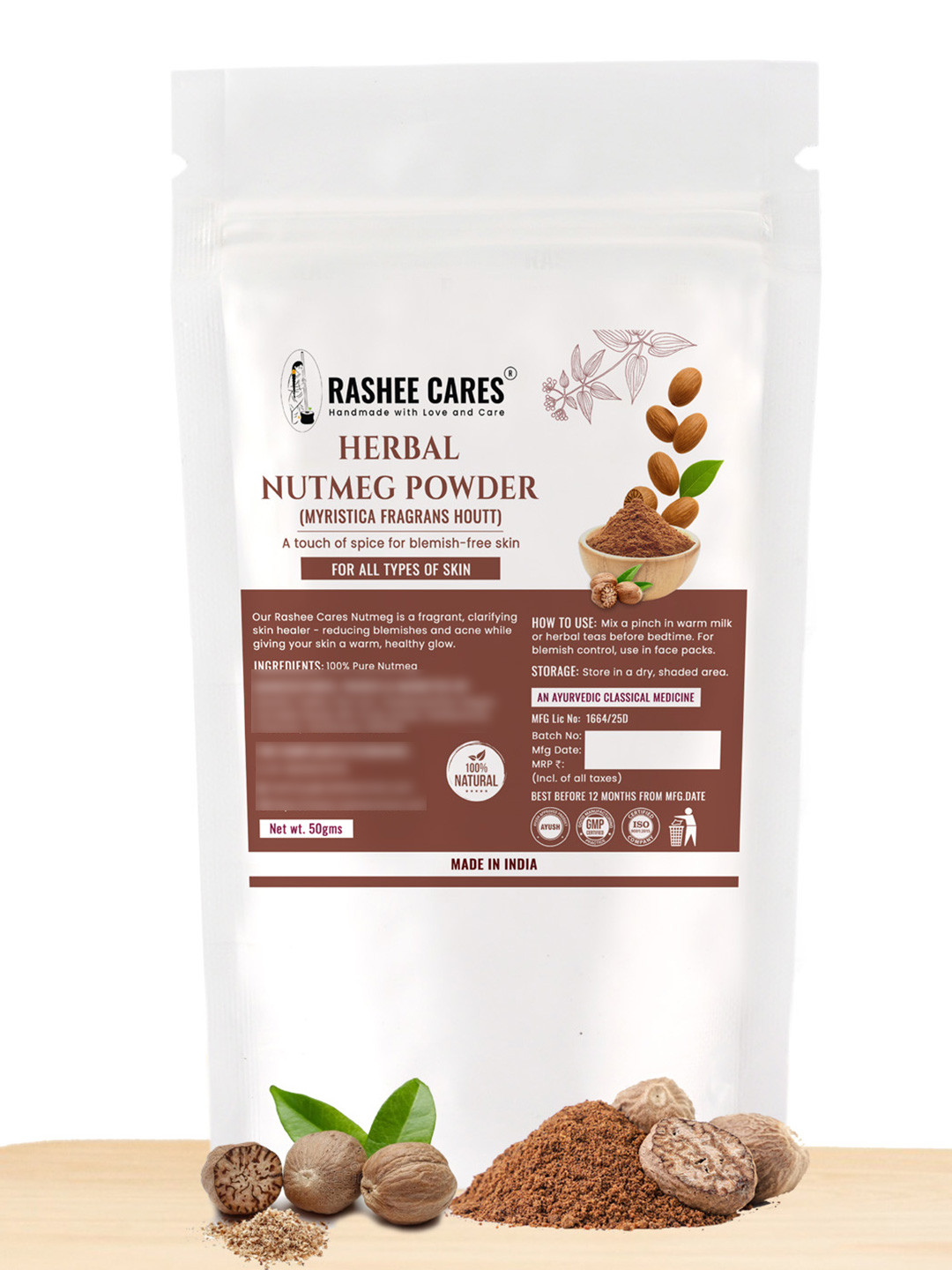 RASHEE CARES Herbal Nutmeg Powder For Skin Moisturising - 50 g