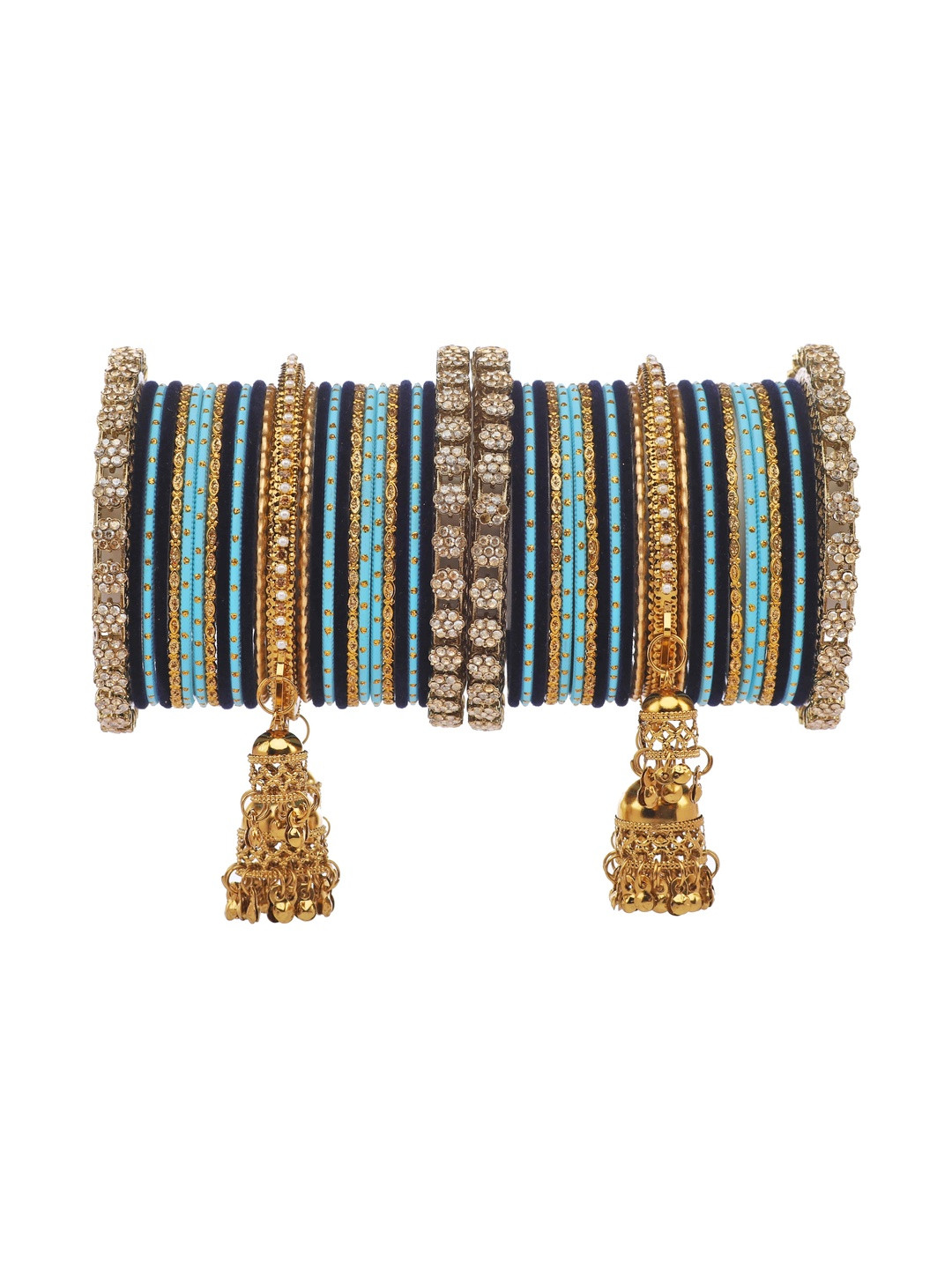 RIJOLI Women Alloy & Gold-plated Colored Zircon Studded Latkan Kada With Velvet Bangles