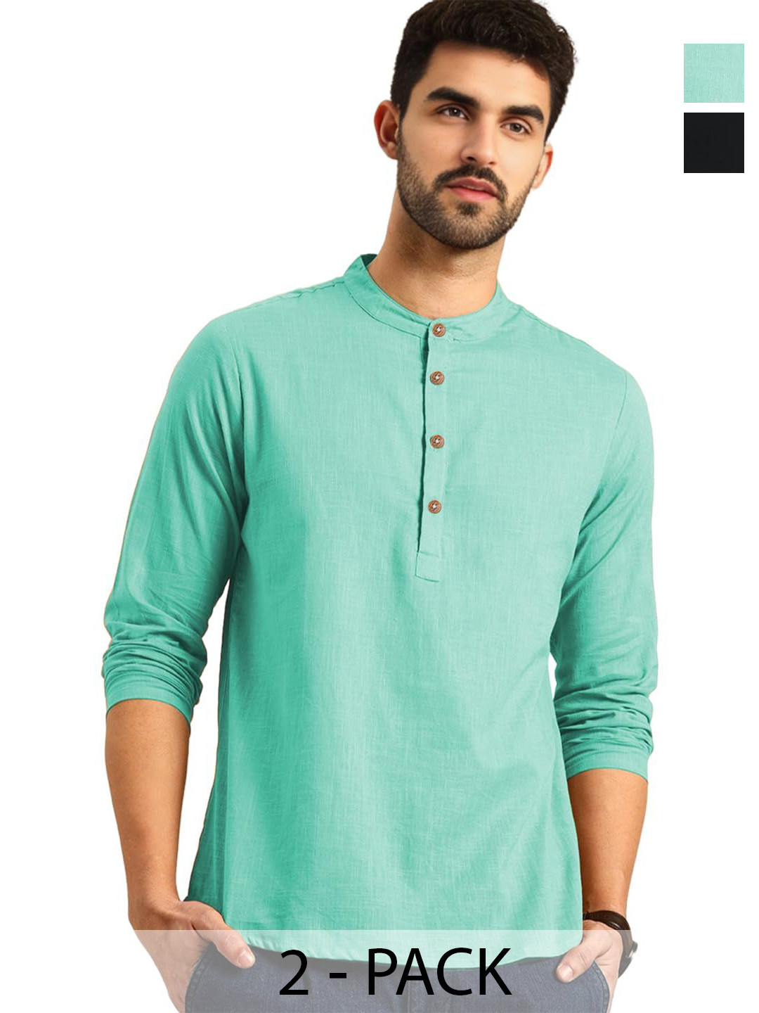 TrendiVastra Selection Of 2 Band Collar Long Sleeves Straight Kurtas