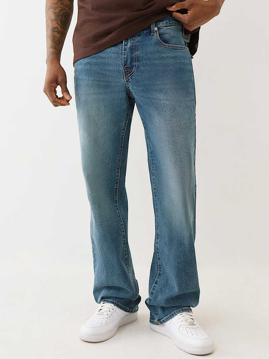 True Religion Men Bootcut Mid-Rise Clean Look Light Fade Non Stretchable Jeans