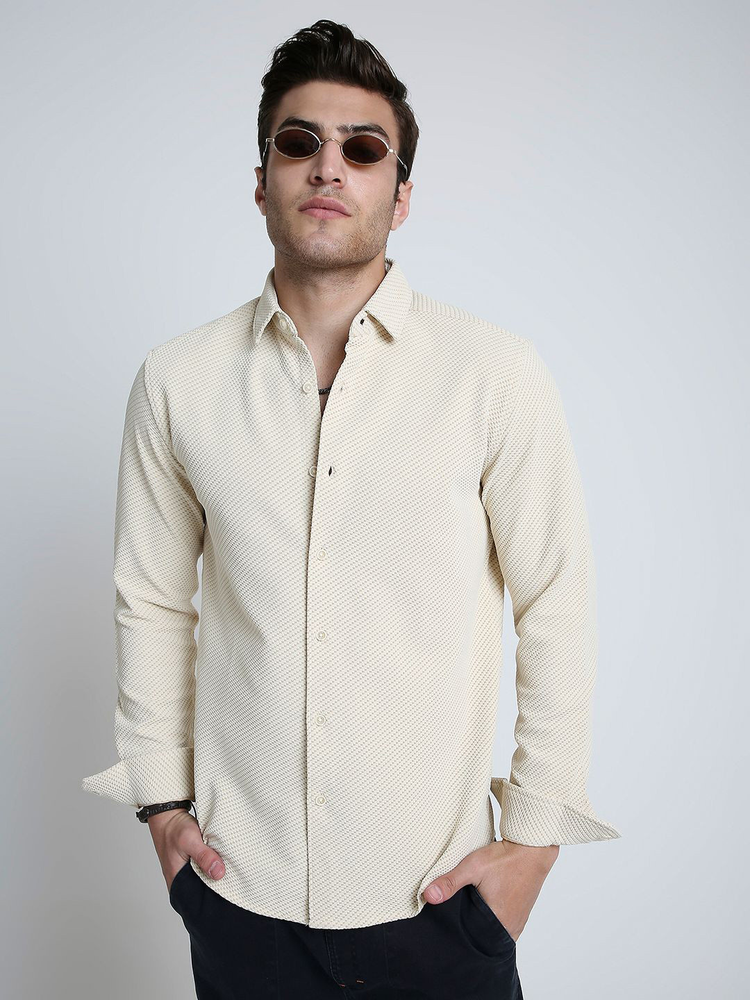VASTRADO Classic Elegant Illusion Panel Textured Slim Fit Casual Shirt