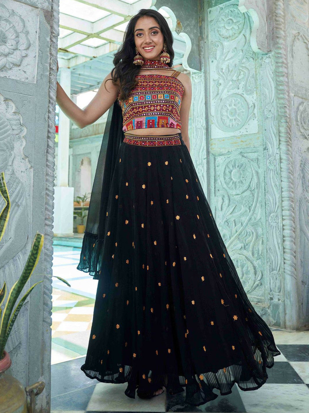 GLOSIA DESIGN Embellished Sequinned Ready to Wear Lehenga & Unstitched Blouse With Dupatta