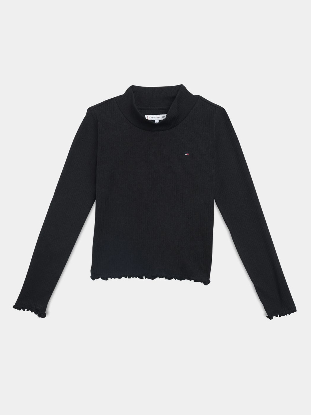 Tommy Hilfiger Girls Solid Ribbed High Neck Slim Fit Cotton Top