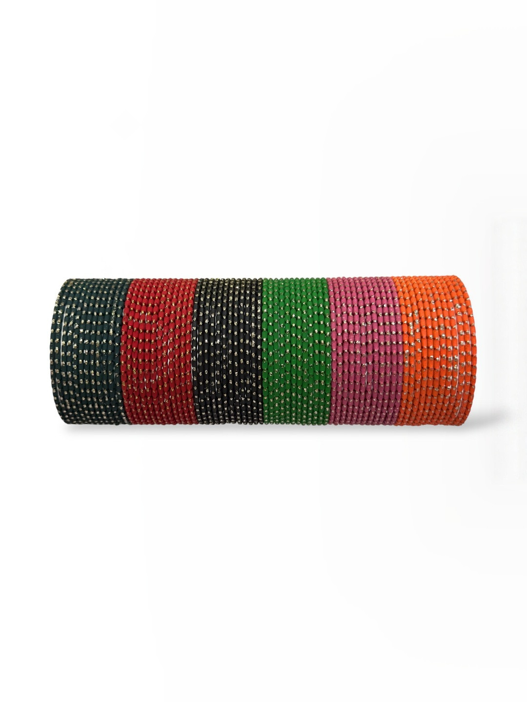 PRIYA KANGAN Set Of 72 Multicoloured Matte Finish Zari Dotted Metal Bangles
