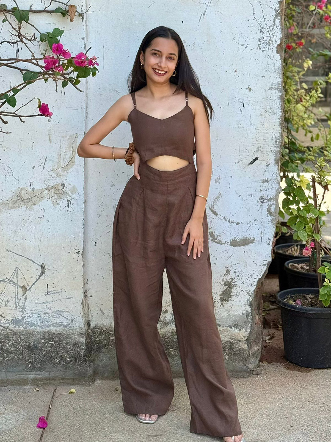 Pratha-house of linen Shoulder Straps Linen Basic Jumpsuit