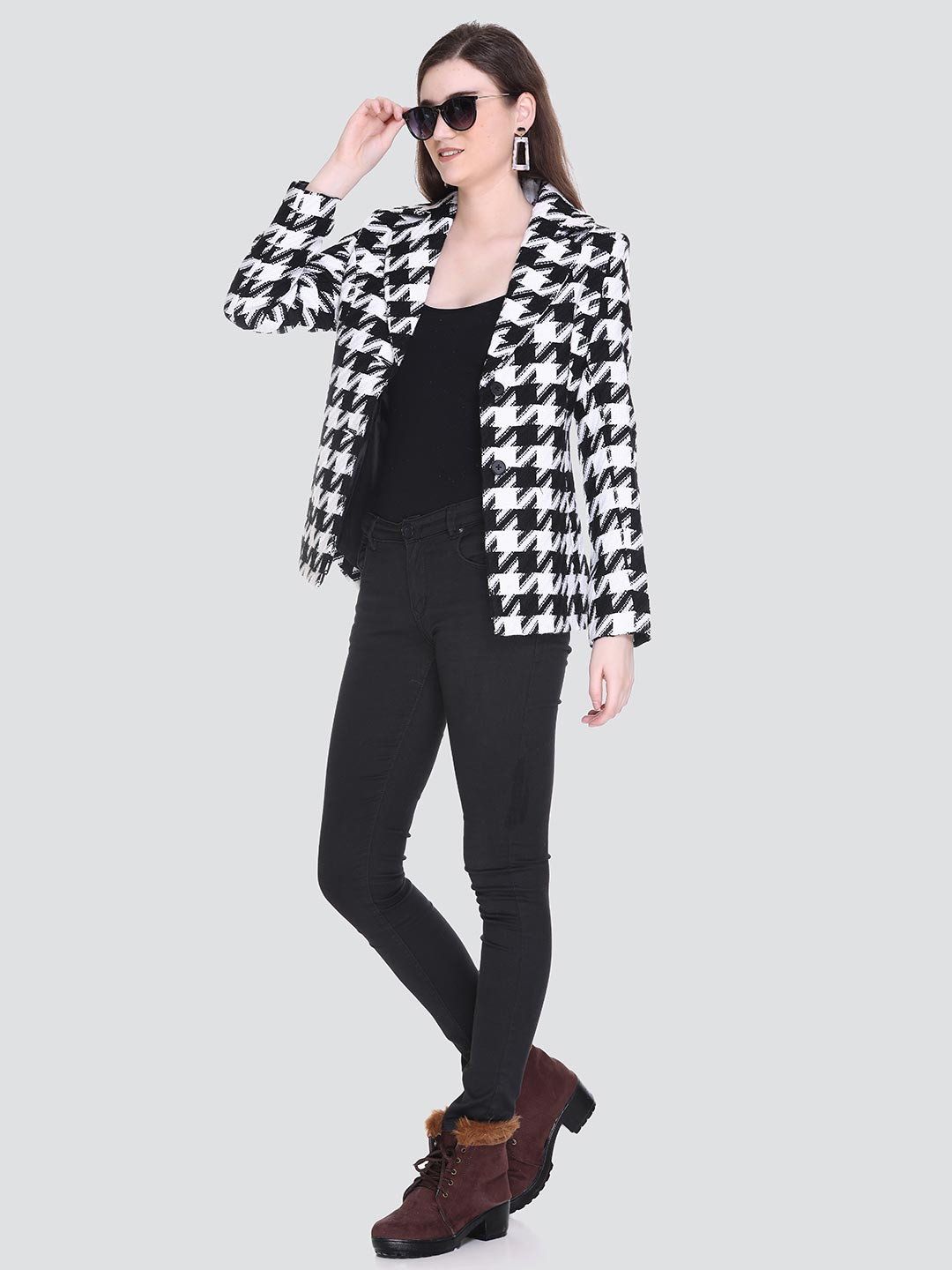 HONNETE Women Checked Winter Over Coat