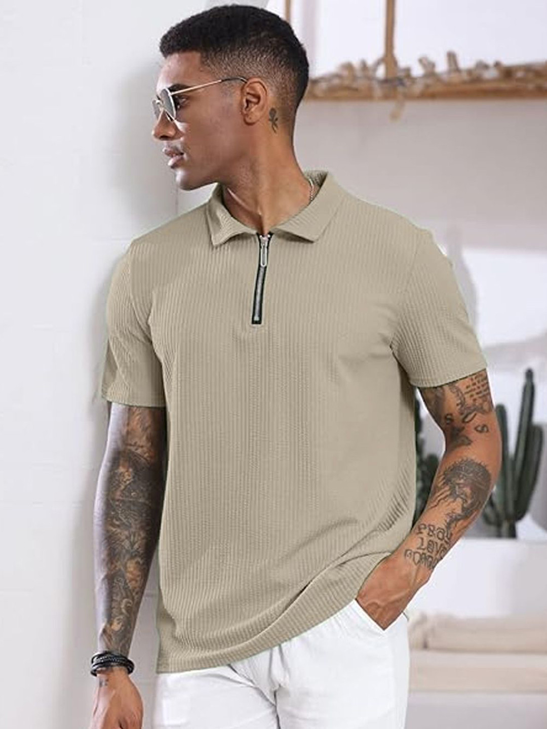 madfrog Men Self Design Polo Collar T-shirt