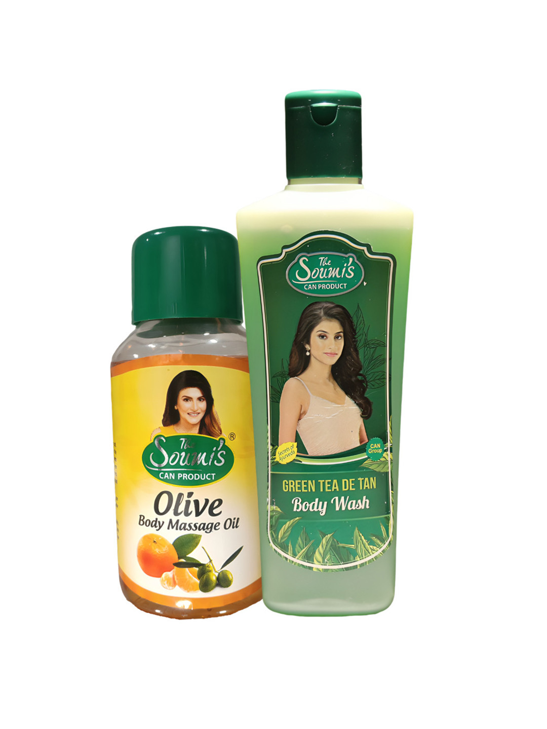 THE SOUMI'S CAN PRODUCT Olive Body Massage Oil & Green Tea De Tan Body Wash- 400ml
