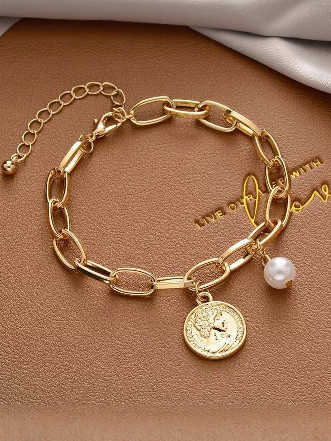 Stoln Artificial Beaded And Head Money Portrait Link Bracelet