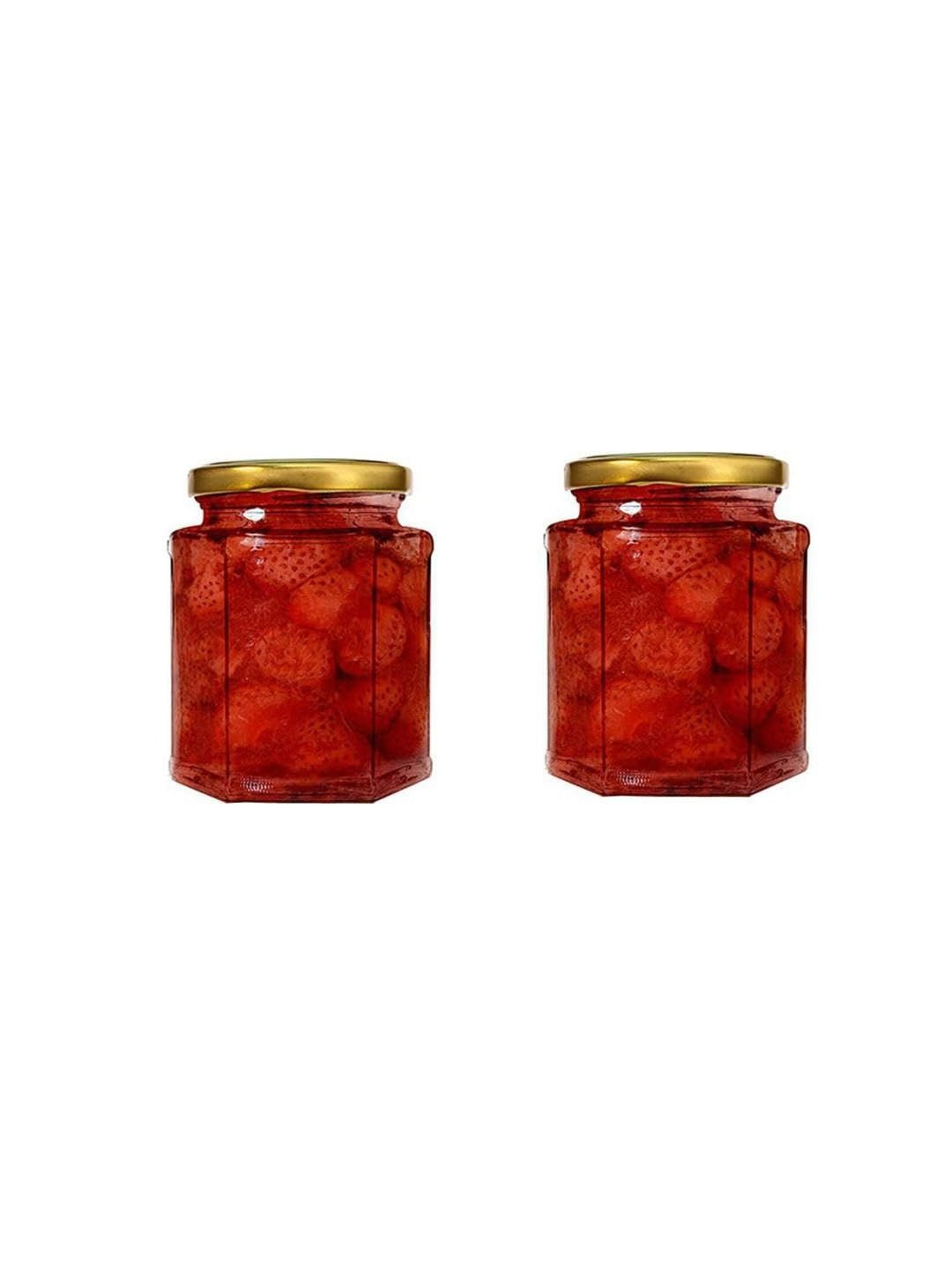 1ST TIME Transparent & Gold Toned 2 Pieces Glass Dishwasher Safe Jars 200 ml