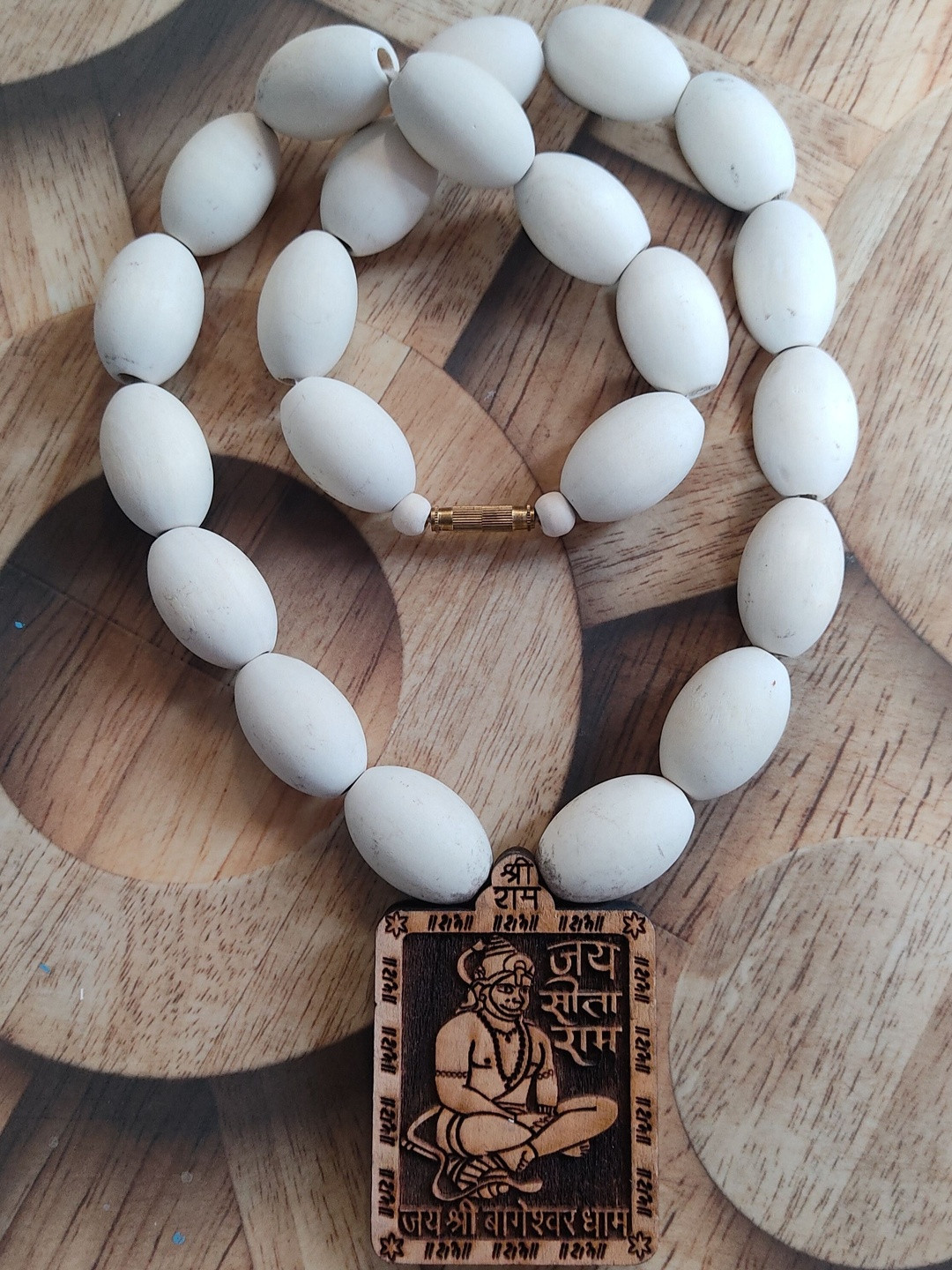 Basukiya Unisex White Big Tulsi Hanuman Ji Artificial Beads Necklace and Chains