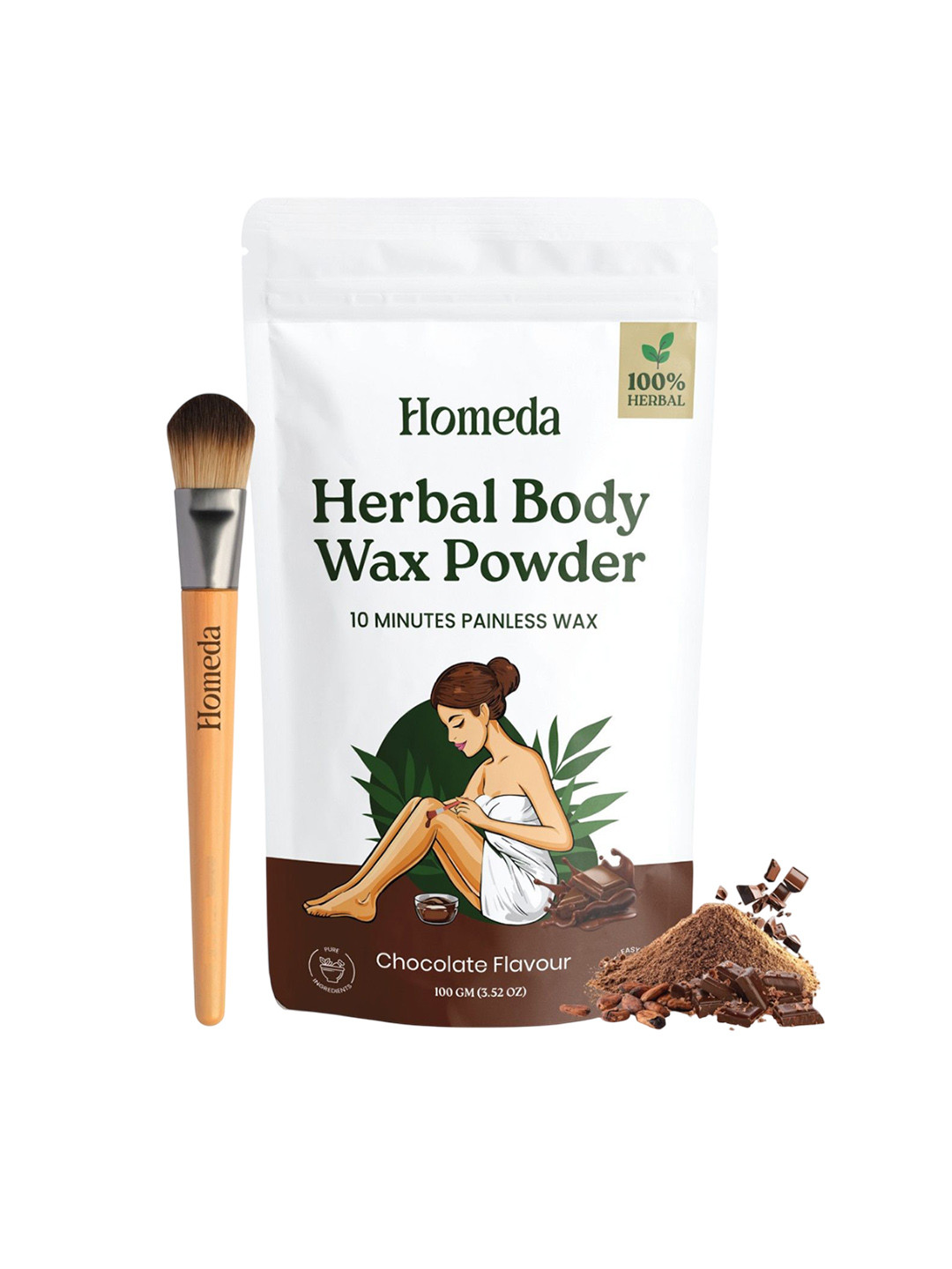 Homeda Herbal Body Wax Powder With Brush - Chocolate - 100 g