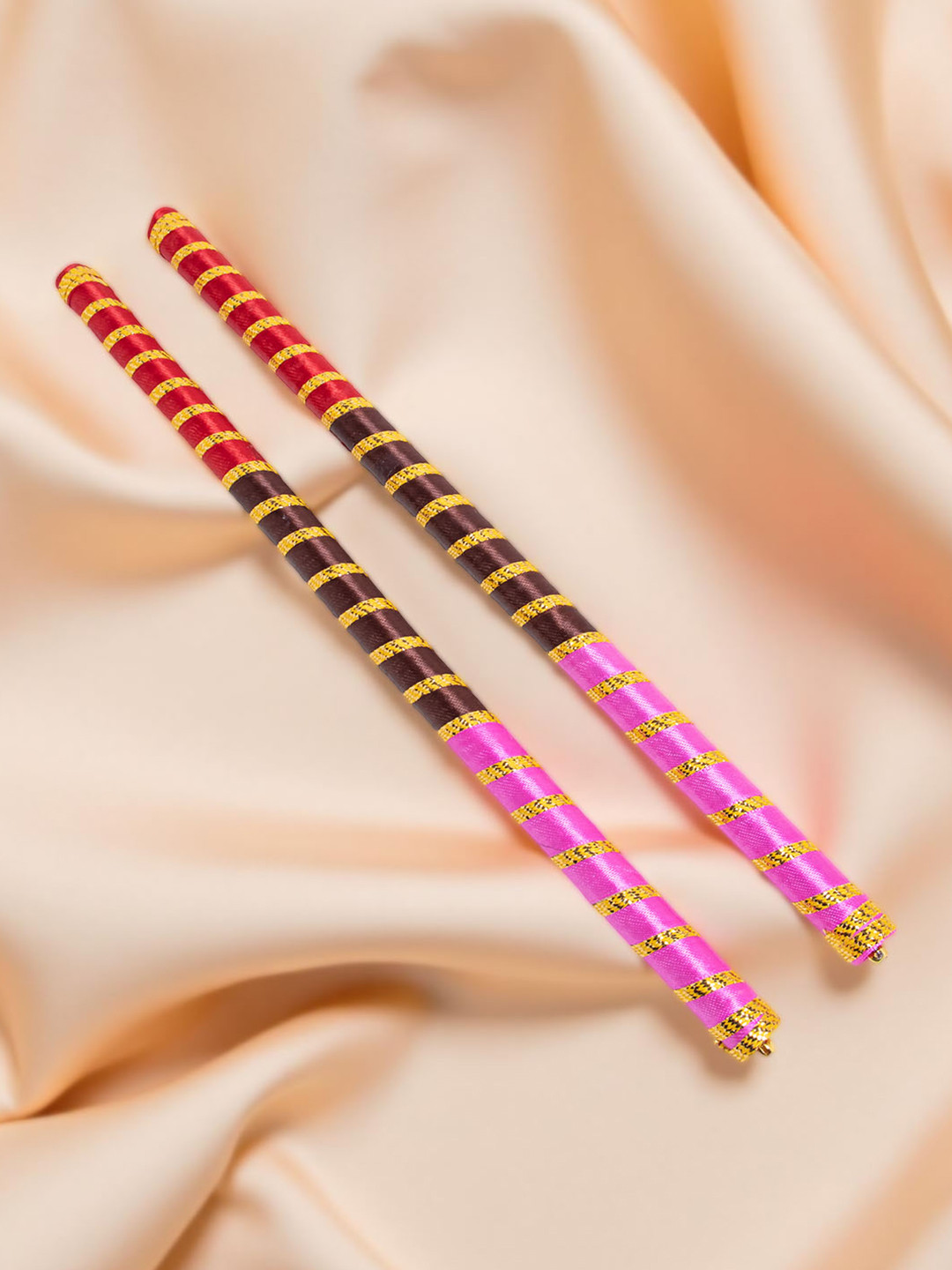 Golden Peacock Set Of 2 Dandiya Sticks With Satin Wrap