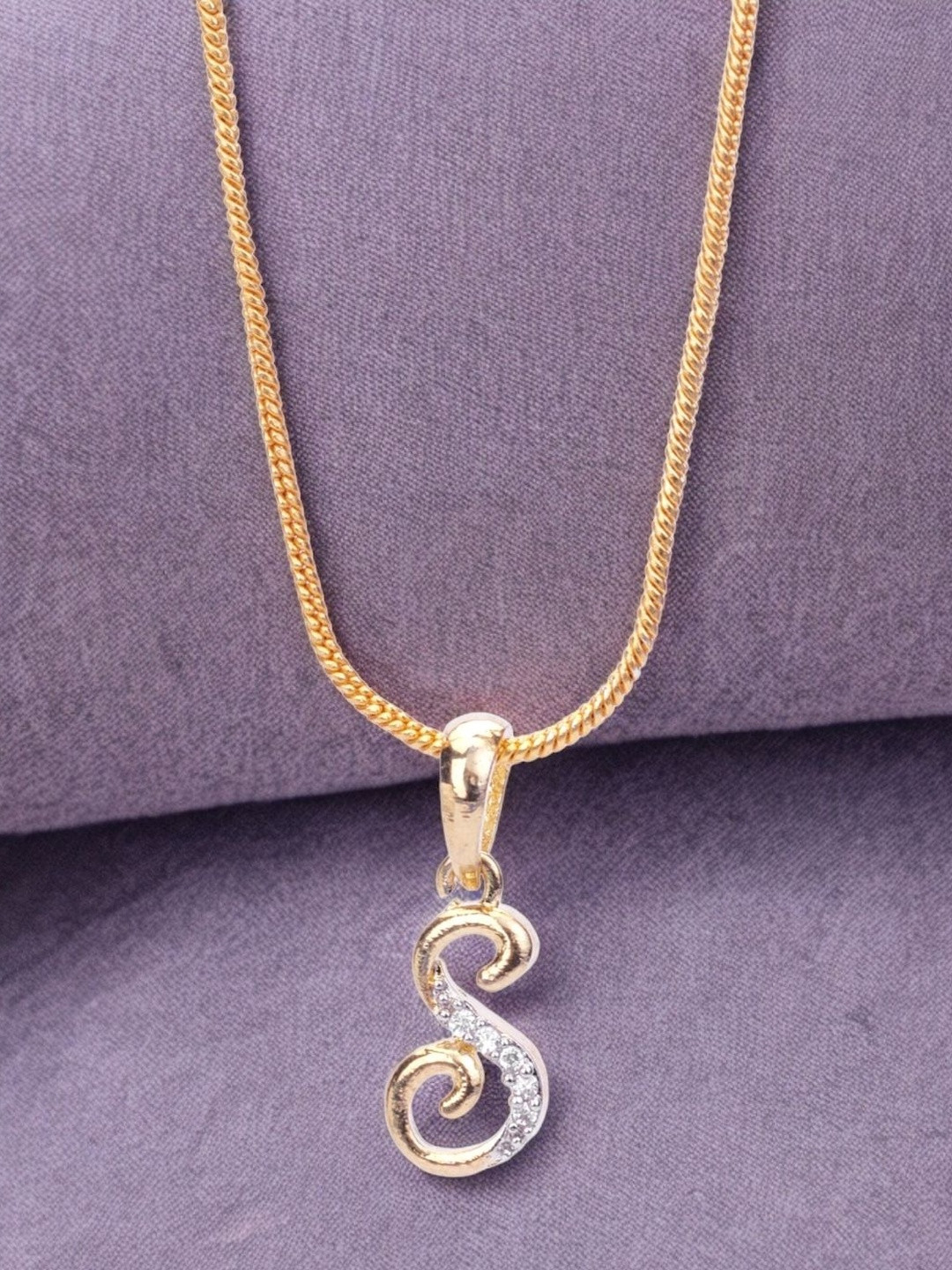 Opal Touch Gold-Plated Cubic Zirconia Studded Alphabet S Pendant With Chain