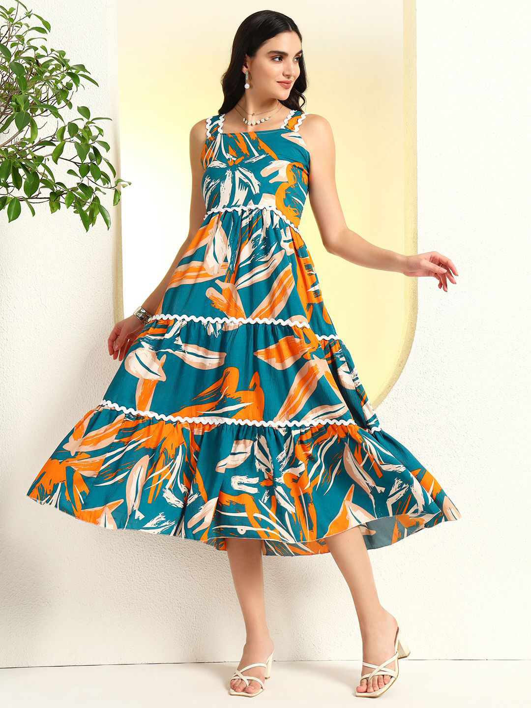 DEKLOOK Women Elegant Floral Tiered Dress