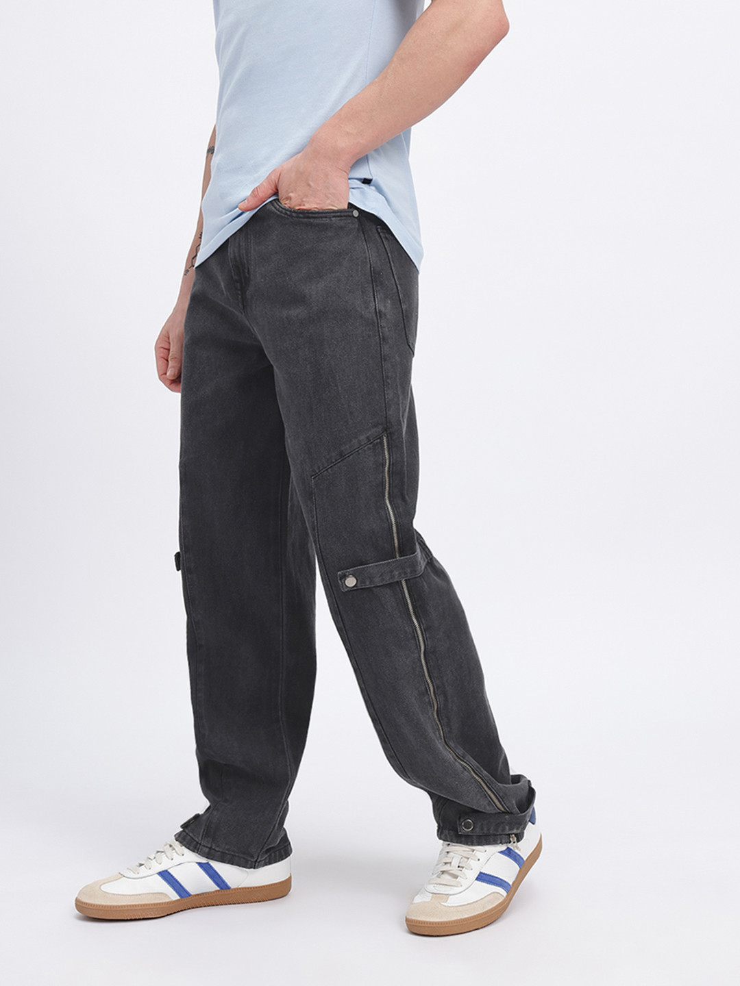 glitchez Men Side Zipper Panelled Straight Fit Jeans