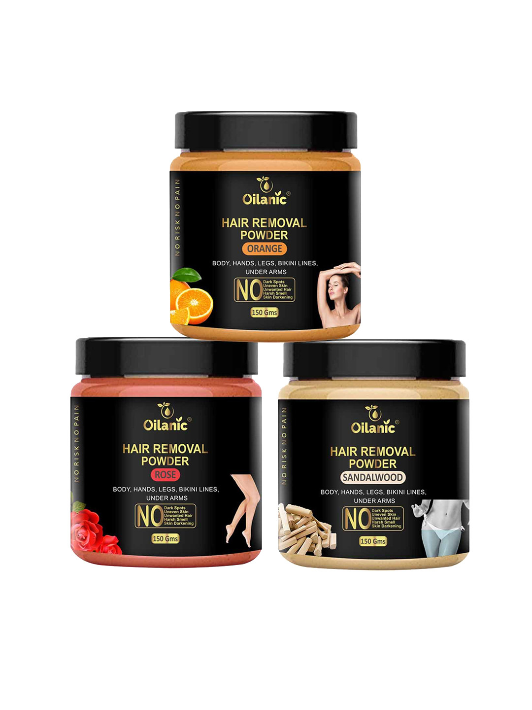 Oilanic Set Of 3 Rose Sandalwood & Orange Hair Removal Wax Powder - 150 g Each