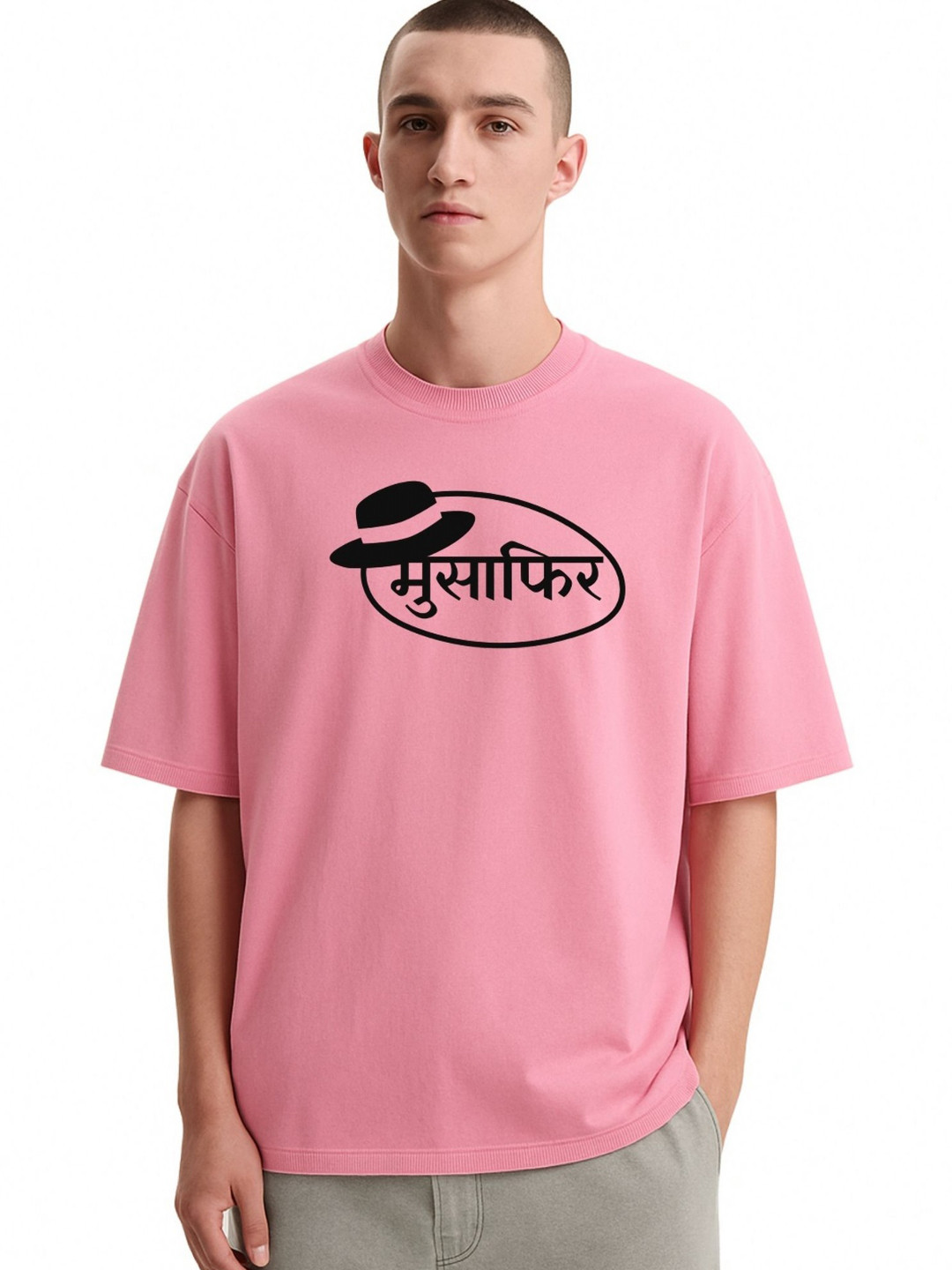 Fashnobic Men Dri-FIT Trendy Push Your Limit Printed Round Neck Cotton Oversized T-shirt