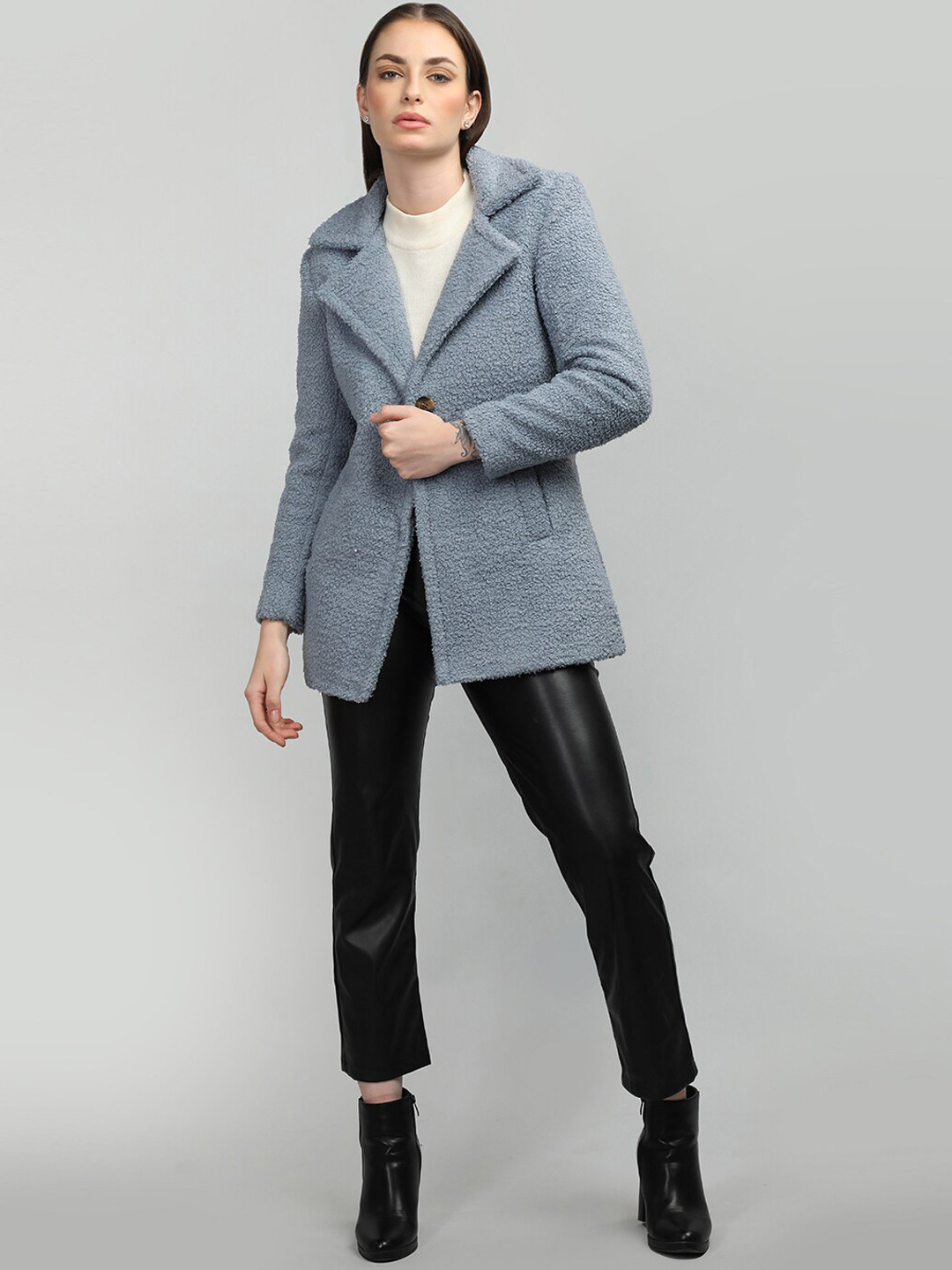 HONNETE Notched Lapel Single Breasted Coat