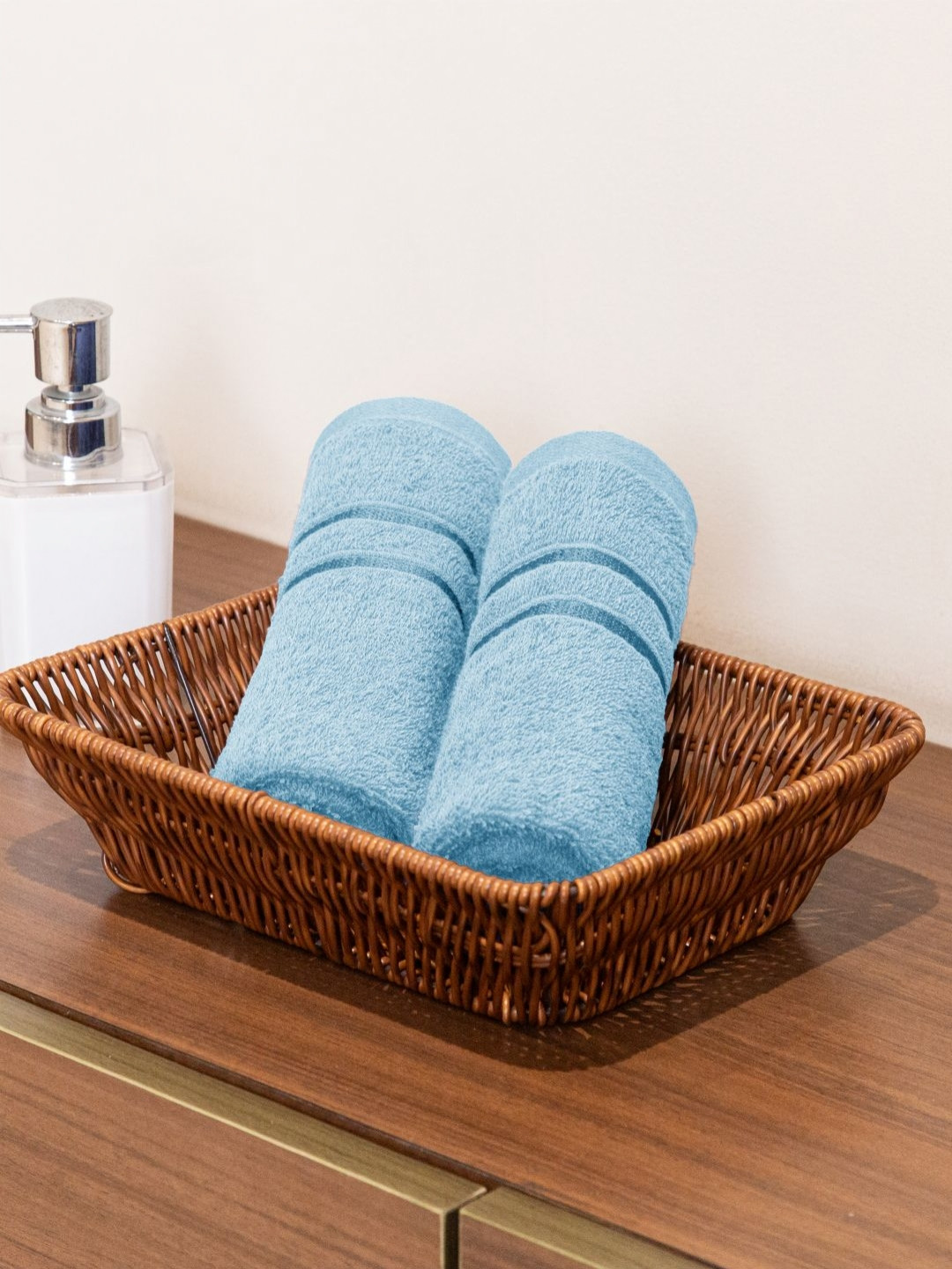 HOME ELEGANCE Comfort Living Blue 2 Pieces Lightweight Quick Dry Pure Cotton Hand Towels