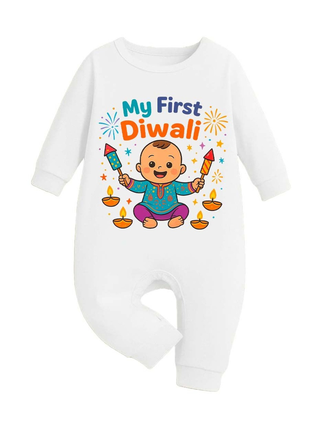 karmikh clothing & lifestyle Kids Diwali Theme Long Sleeves Cotton Rompers