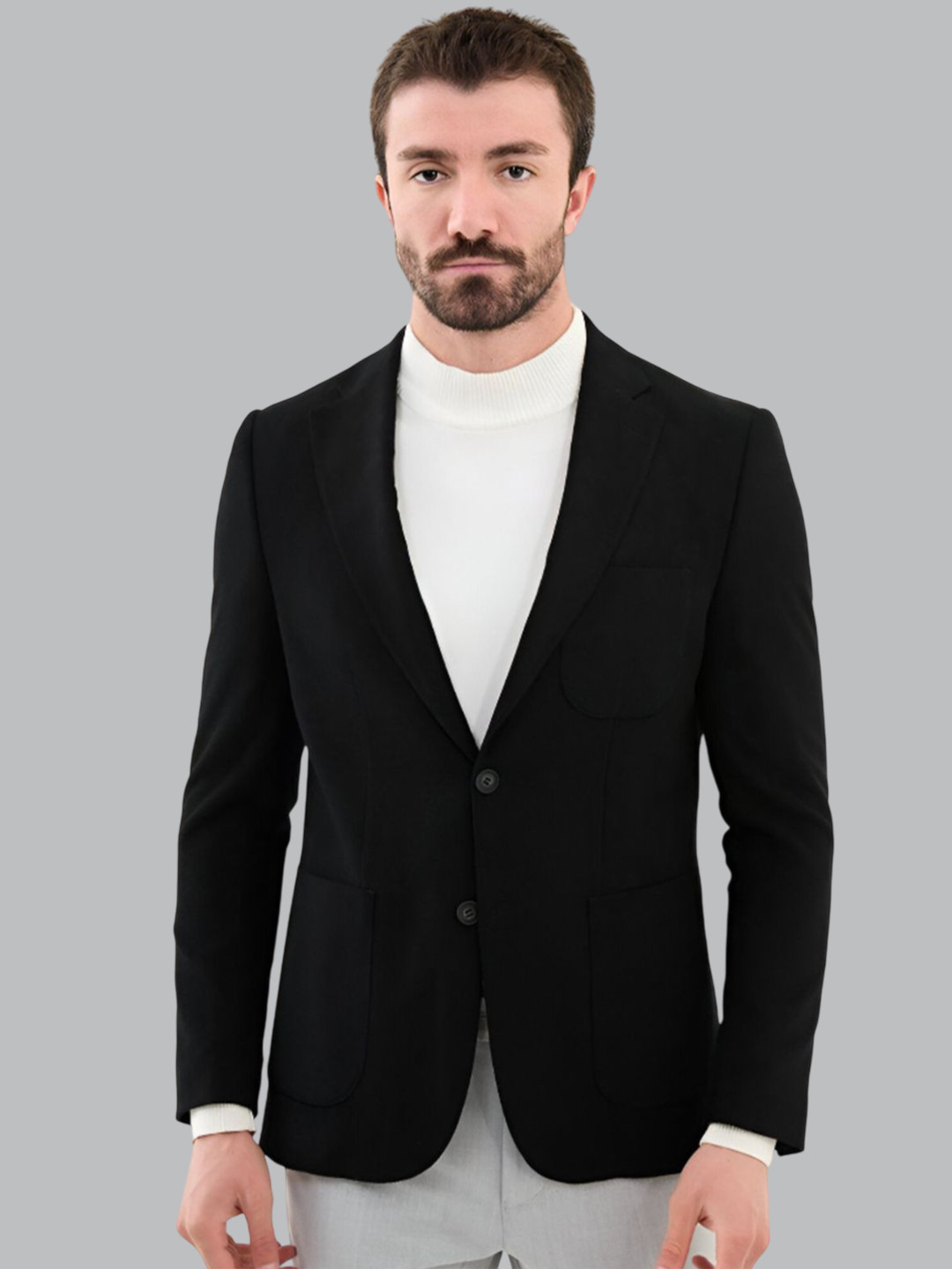Rajatextile Notched Lapel Single-Breasted Cotton Blazer