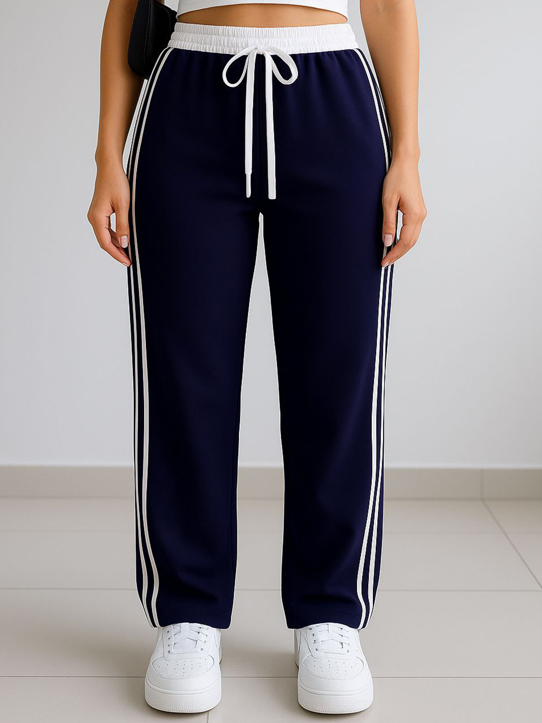 SAKHWALA Women Wide Leg Mid-Rise Track Pant
