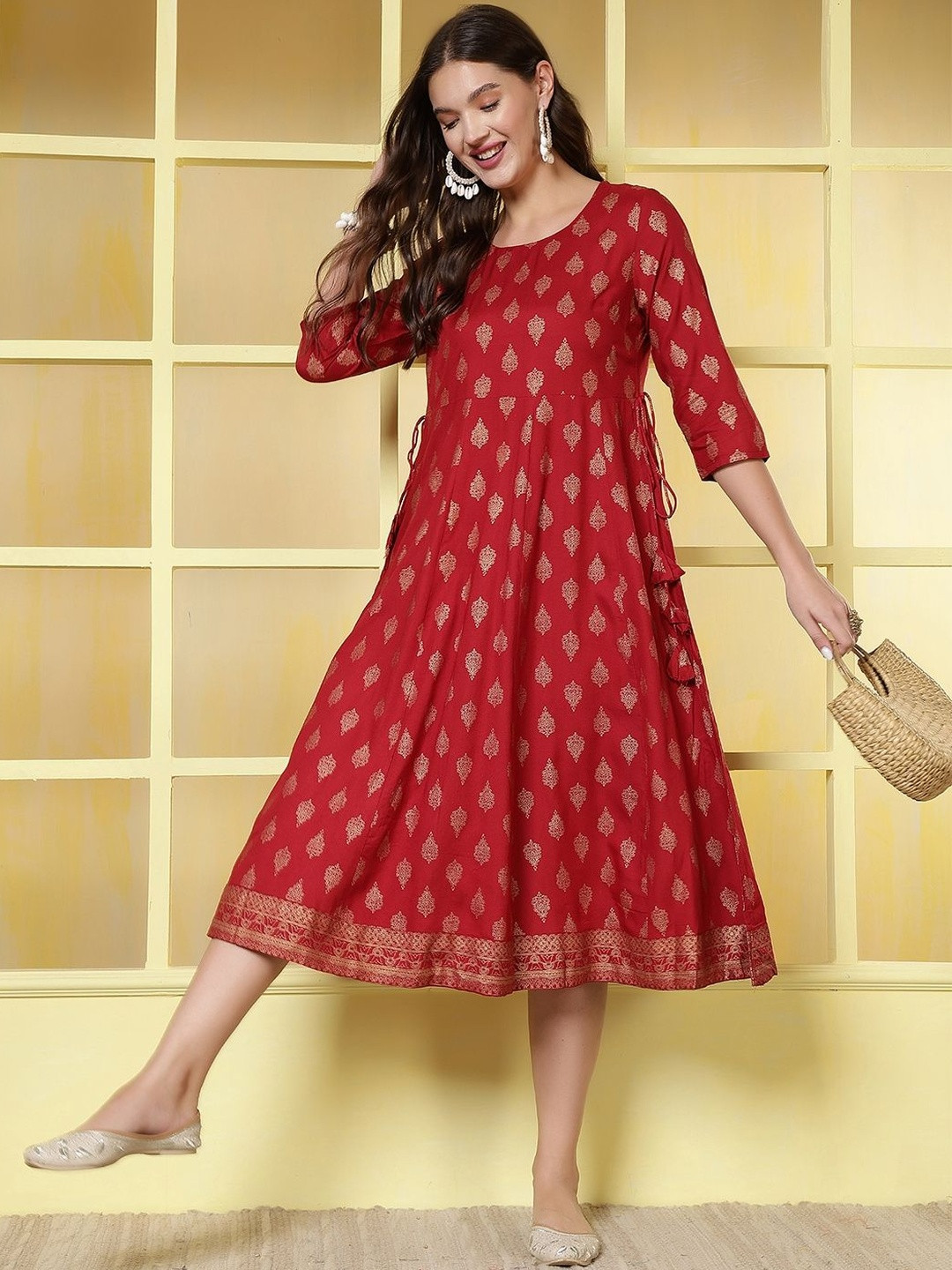 Anouk Rustic Women Ethnic Motifs Printed Round Neck A-Line Ethnic Dresses