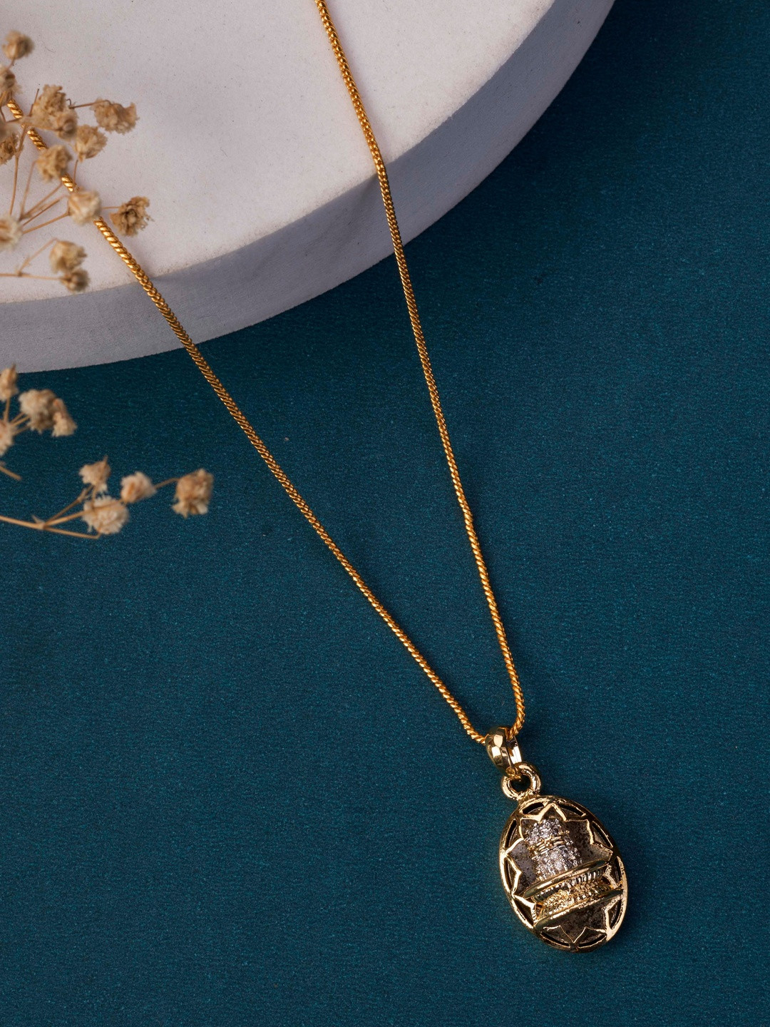 Opal Touch Gold-Plated Cubic Zirconia Studded Temple Pendant With Chain