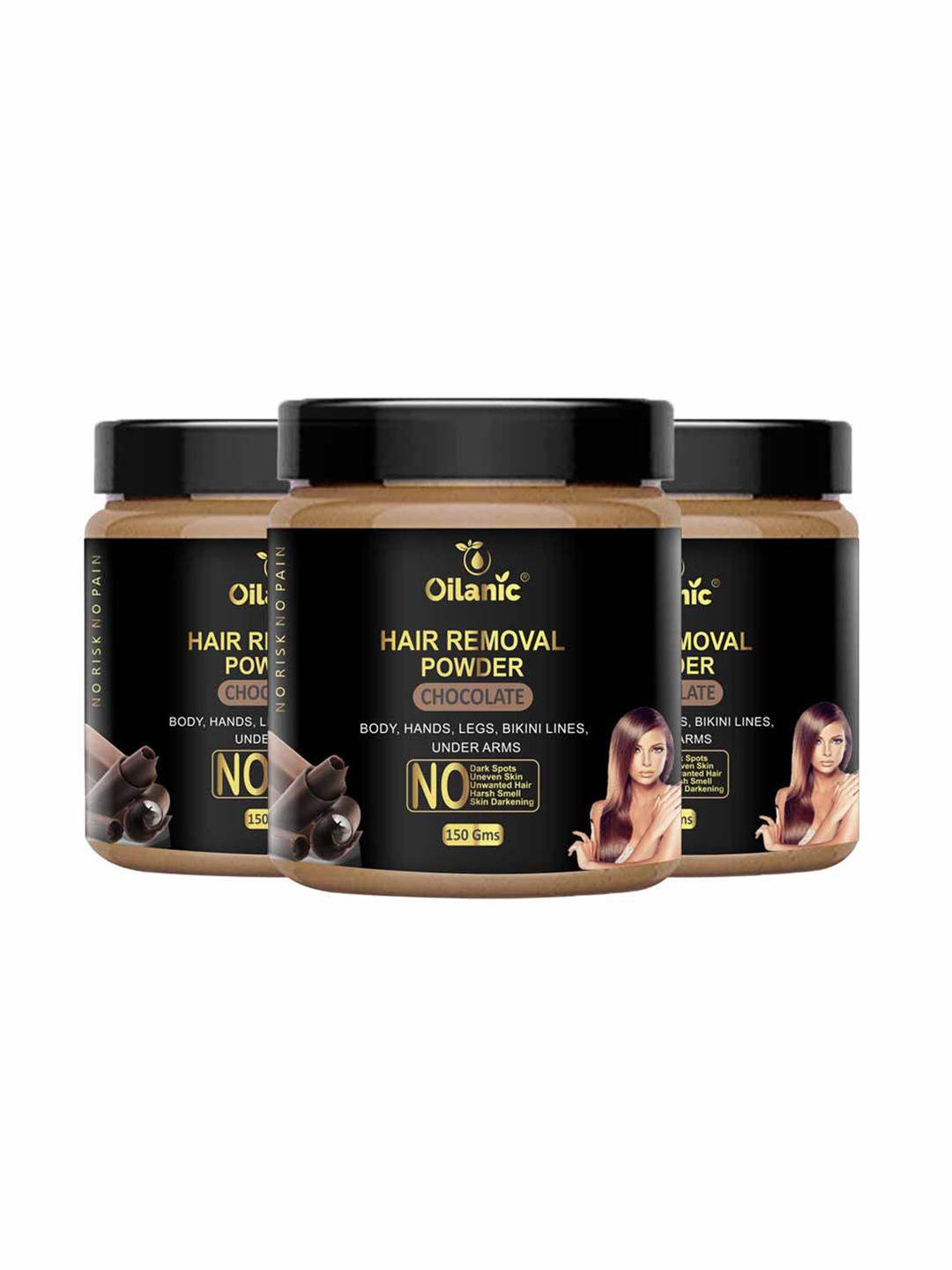 Oilanic Set Of 3 Natural Chocolate Hair Removal Wax Powder - 150 g Each