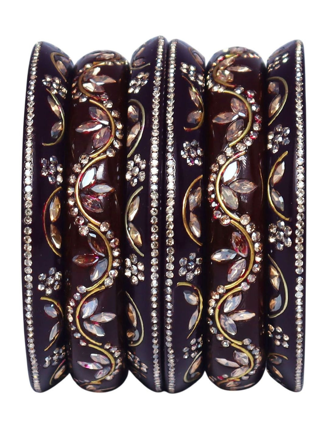 TAJ BRIDAL STORE Burgundy Set Of 2 Plastic Kundan Bangle