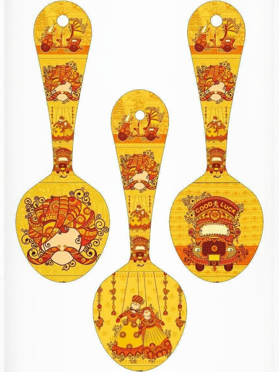 Shiv Collection Yellow Set Of 3 Printed Wood Decorative Wall Hanging